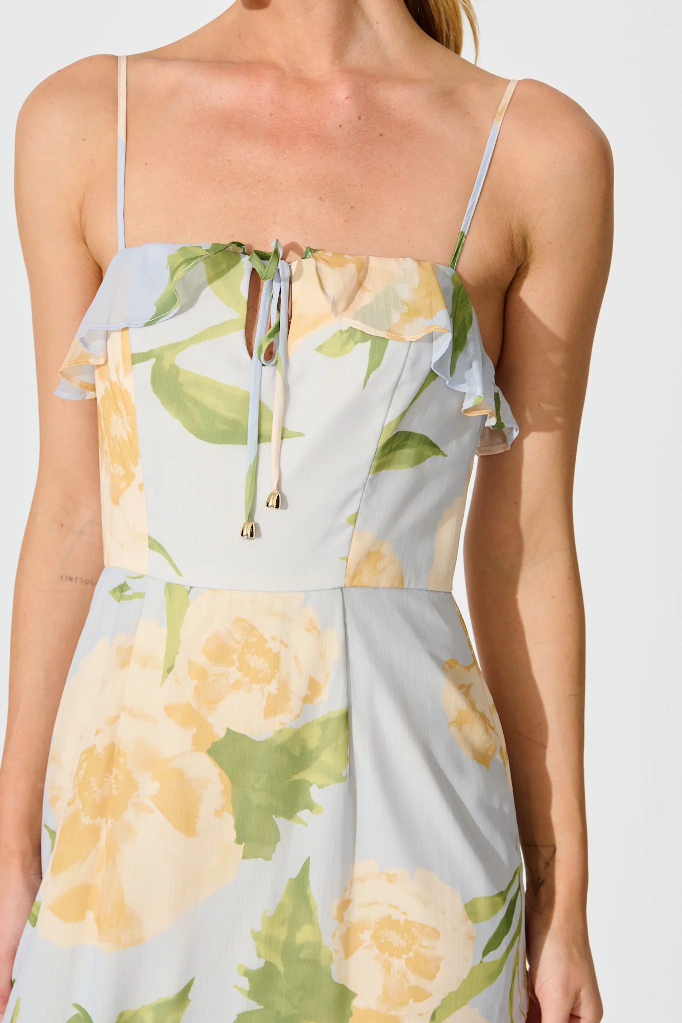 Ondina Maxi Dress in Blue Floral Chiffon - Image 5