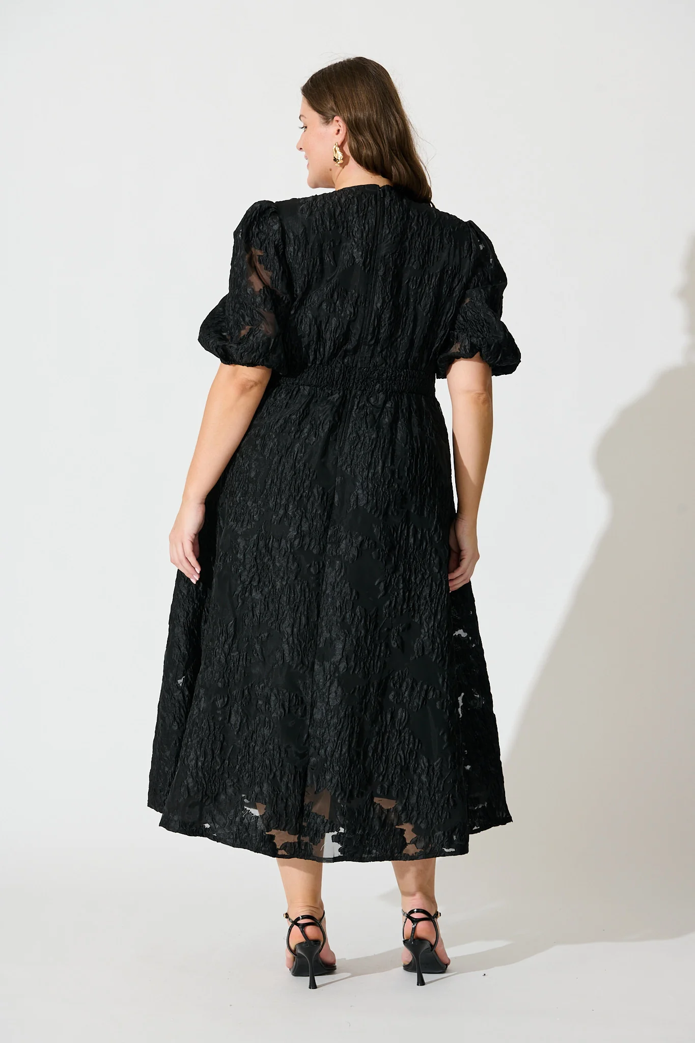 Opulence Midi Dress In Black Floral Organza Jacquard - Image 10