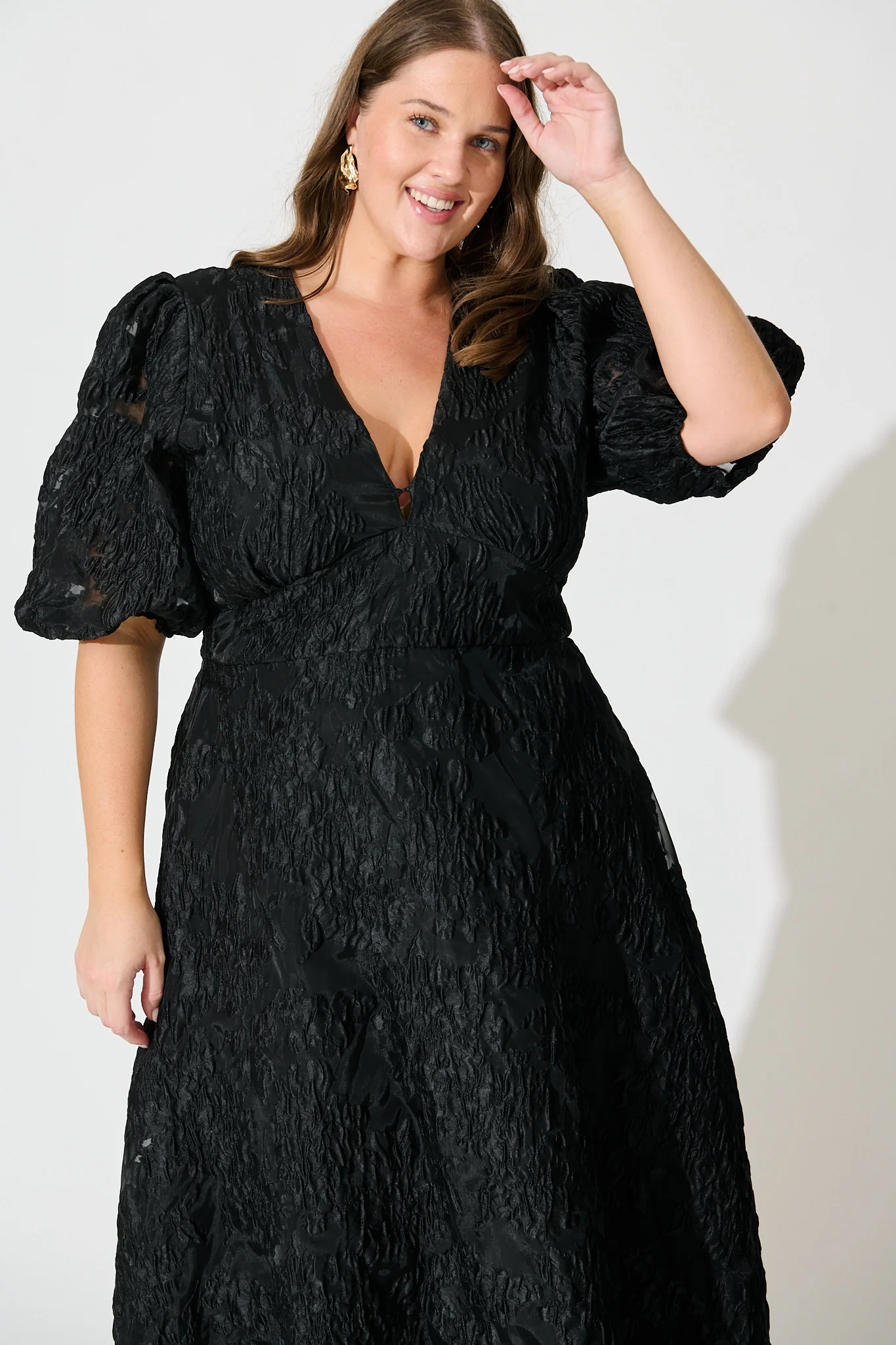 Opulence Midi Dress In Black Floral Organza Jacquard - Image 8