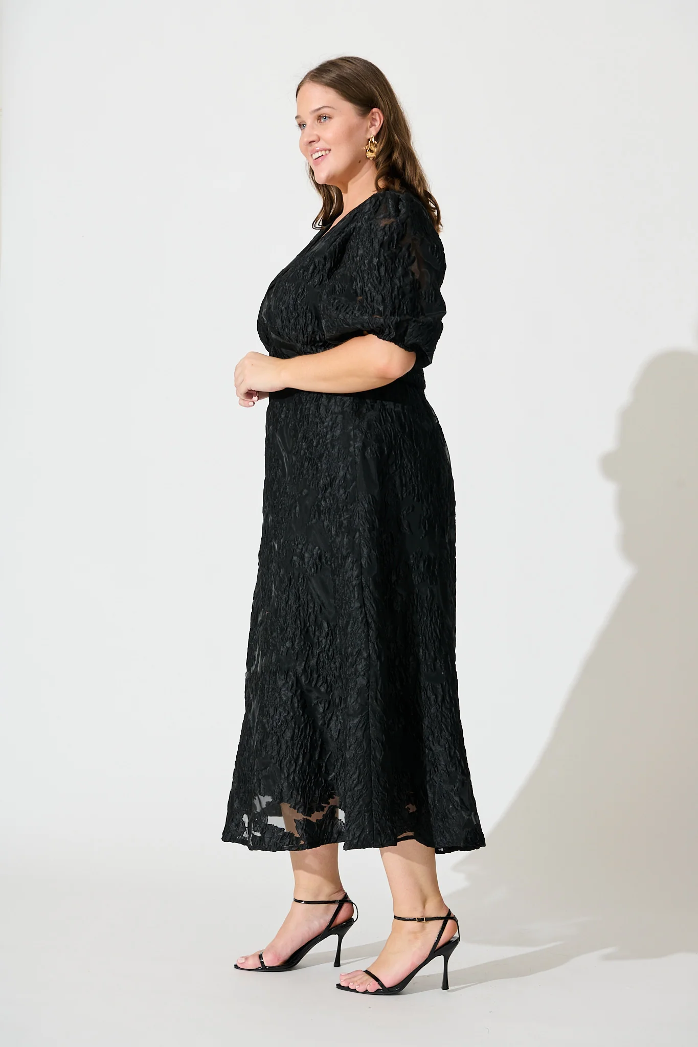 Opulence Midi Dress In Black Floral Organza Jacquard - Image 9