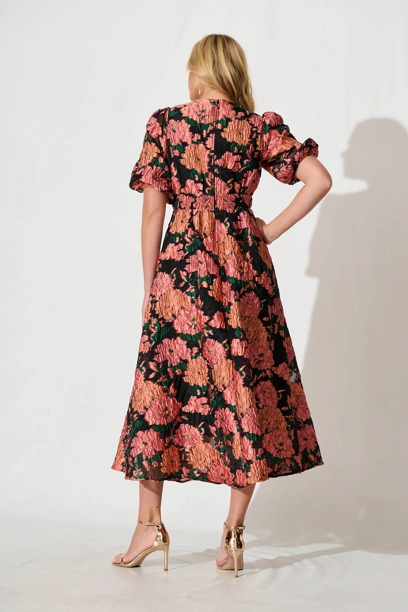Opulence Midi Dress In Coral Floral Organza - Image 4