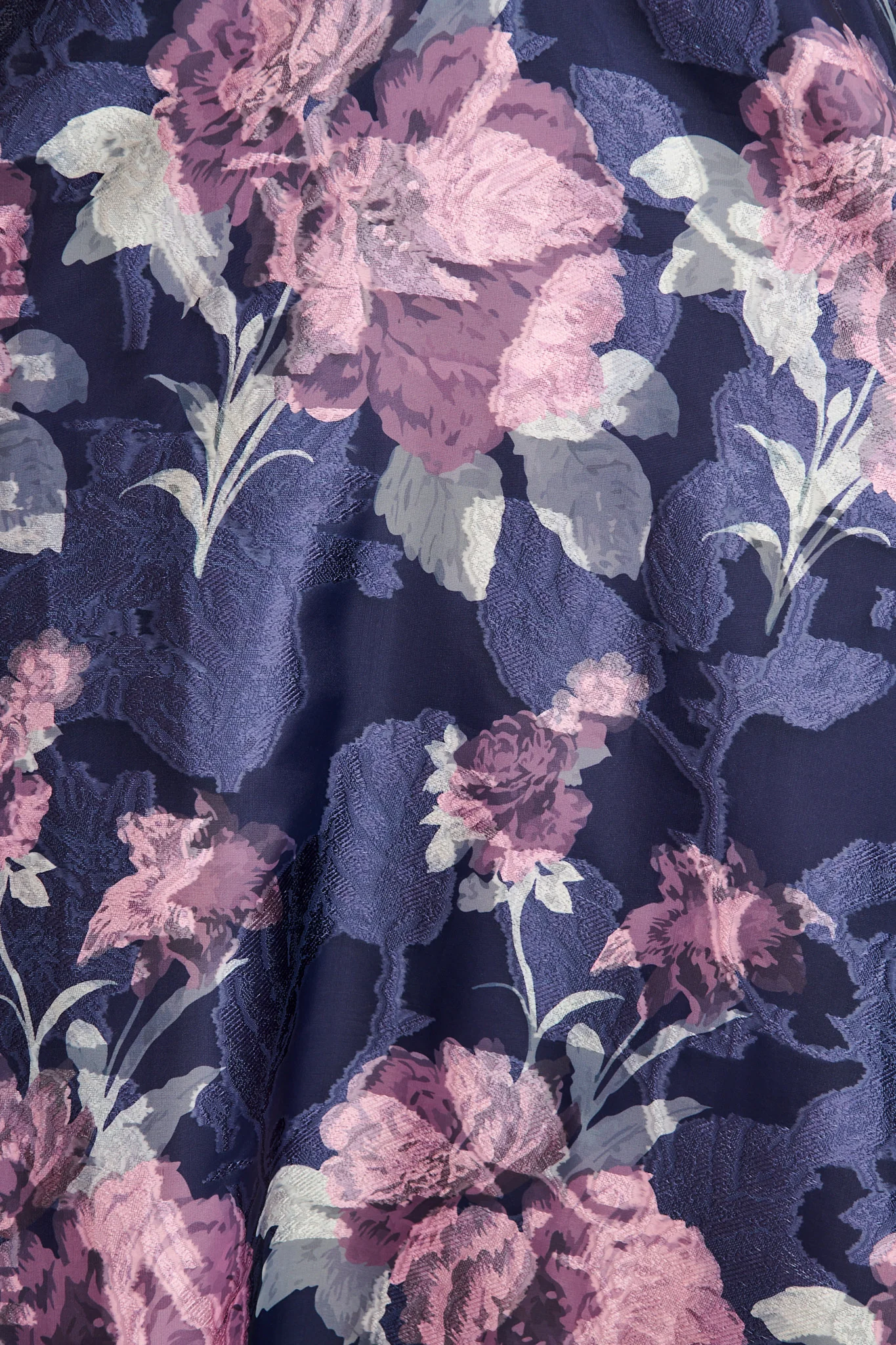 Opulence Midi Dress in Navy with Pink Floral Organza - Image 6