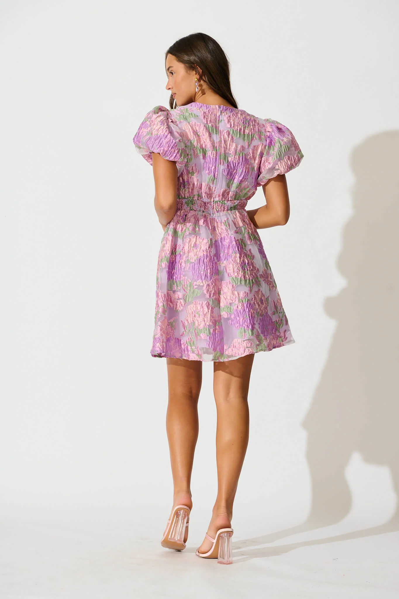 Opulent Dress in Lilac Floral Organza Jacquard - Image 4