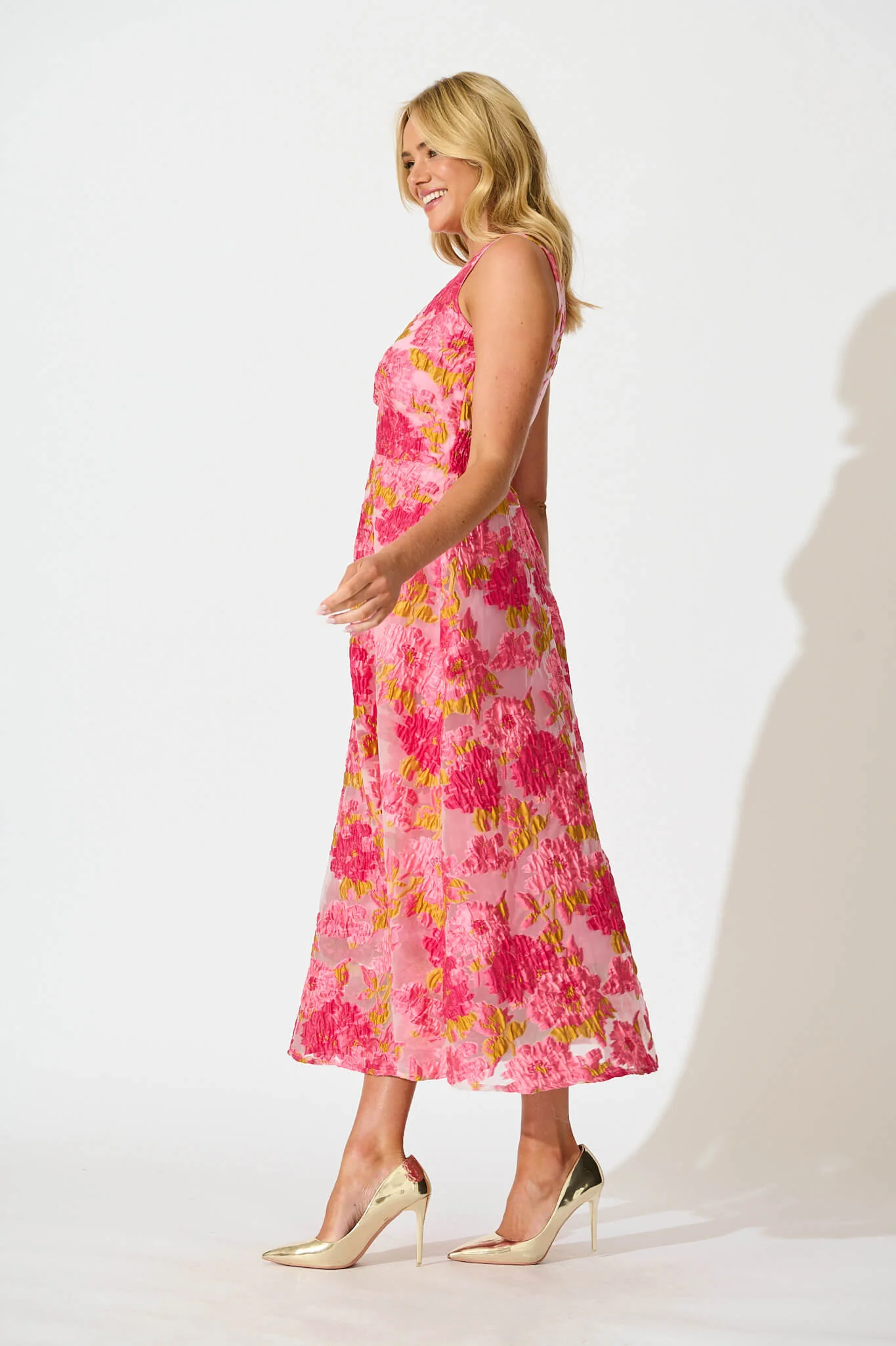 Opuluxe Maxi Dress In Pink Floral Organza Jacquard - Image 6