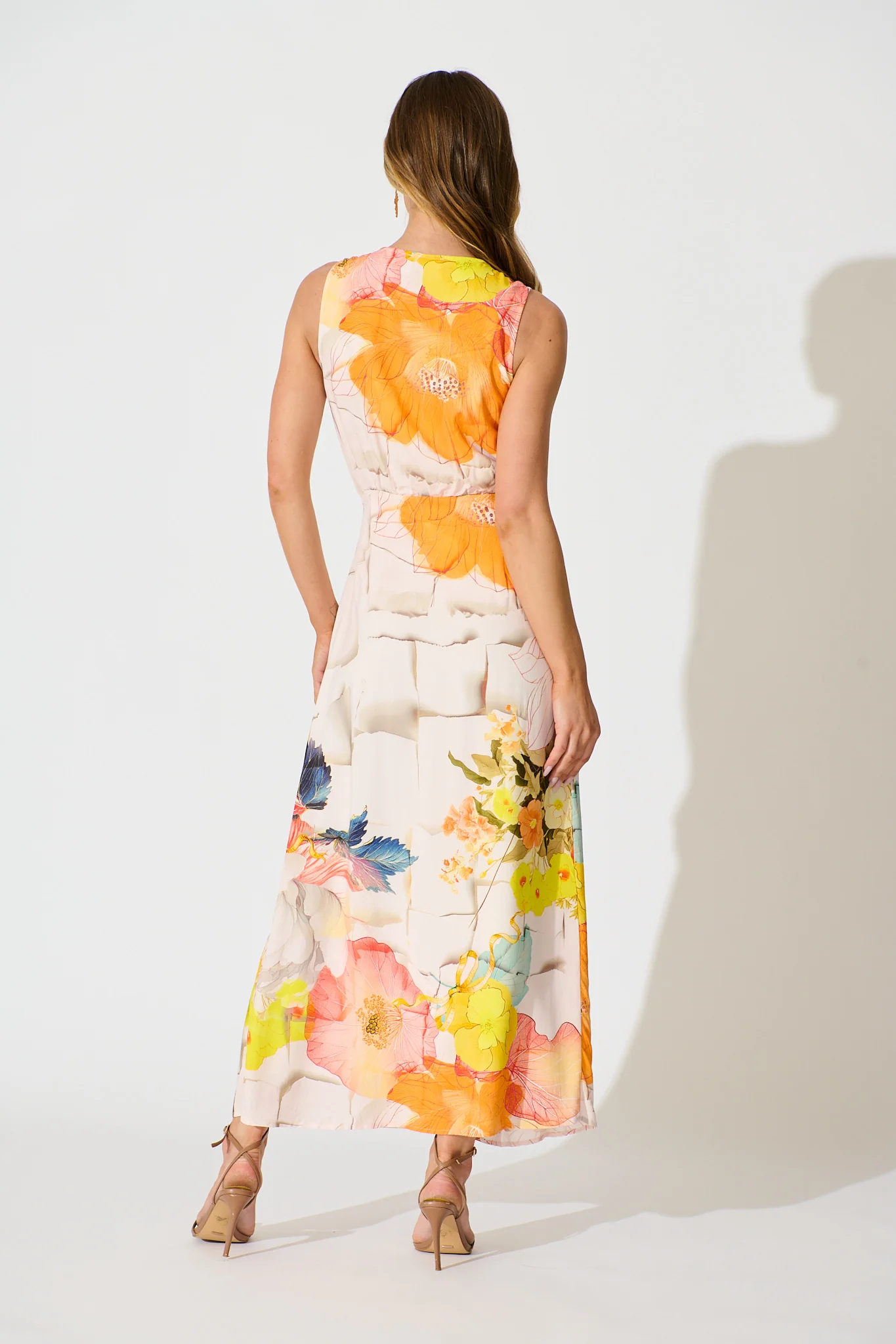 Oriana Maxi Wrap Dress in Orange Multi Floral - Image 4