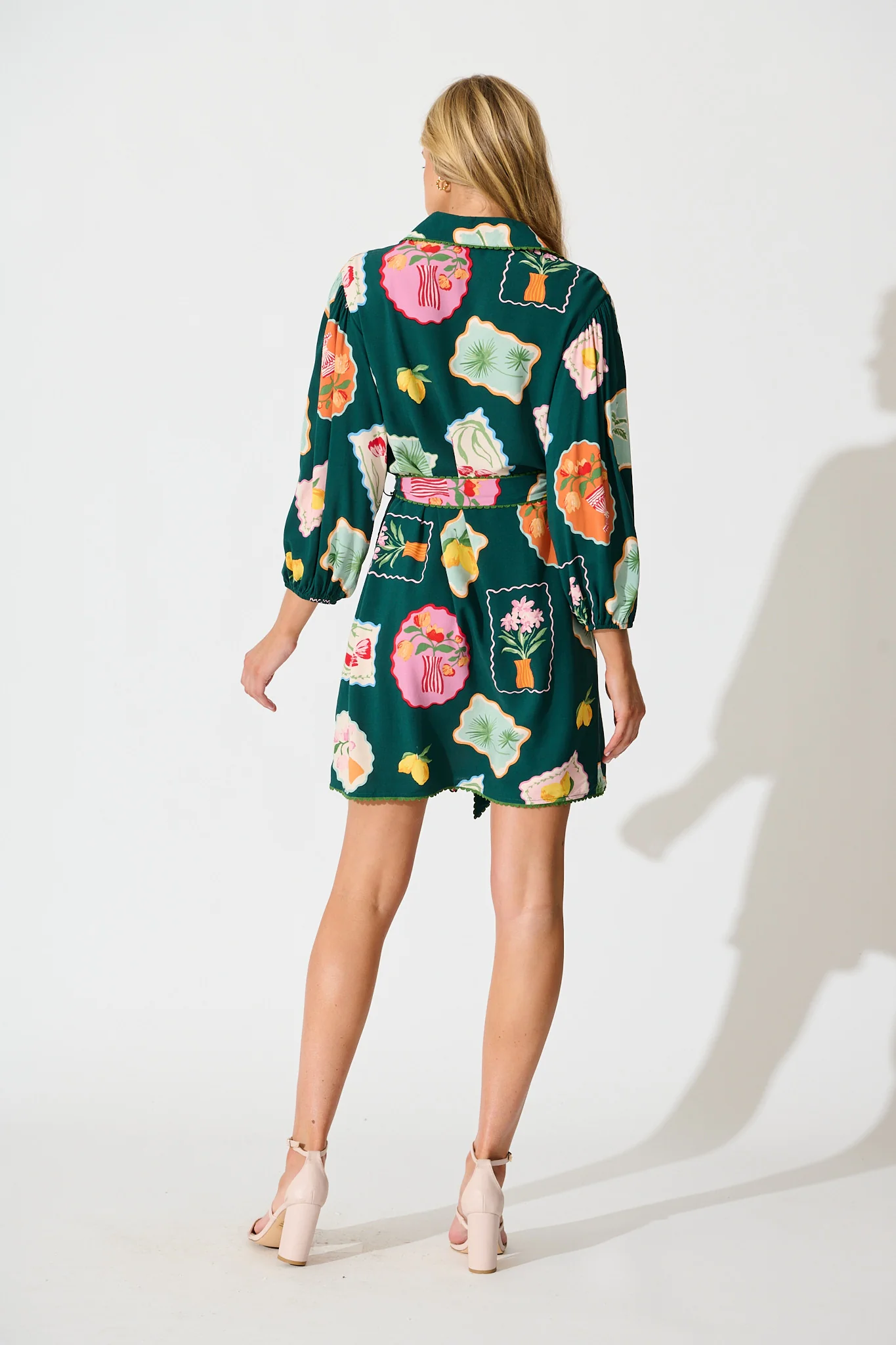 Oriella Shirt Dress in Emerald Postcard Print - Image 4