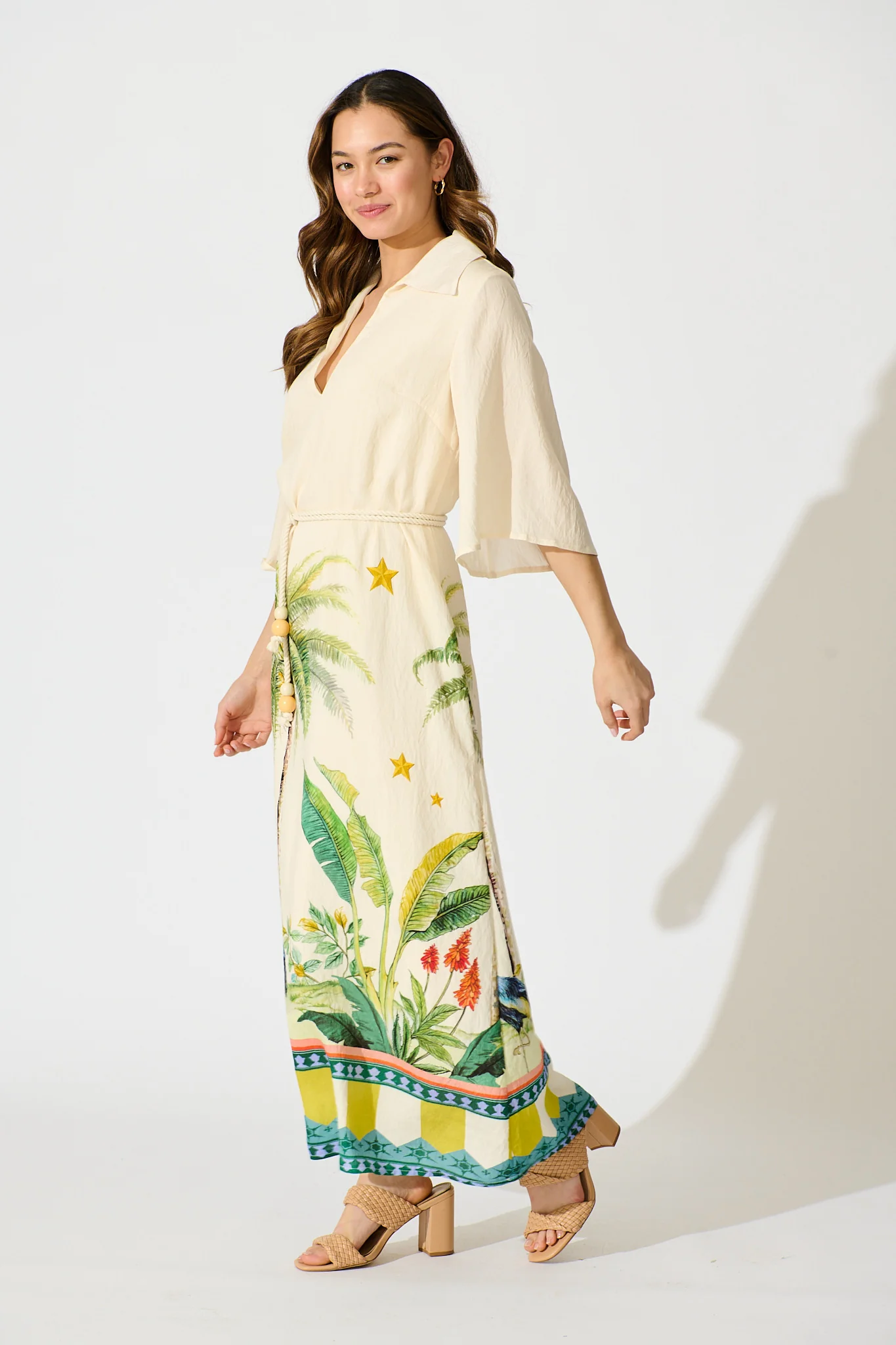 Orlando Maxi Dress In Cream with Palm Tree Print - Image 3