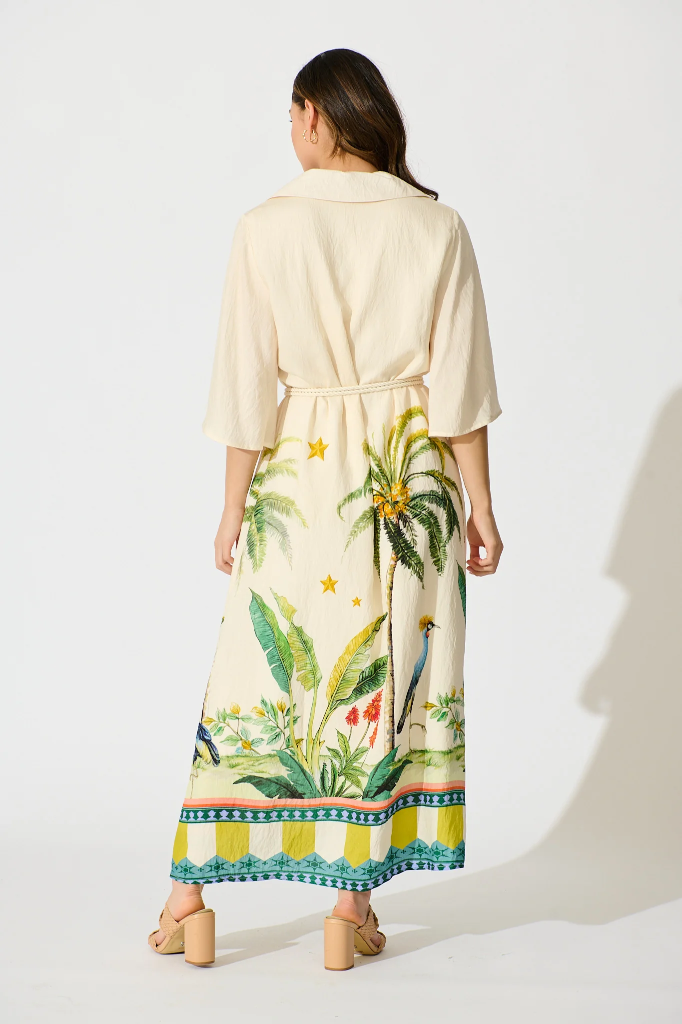 Orlando Maxi Dress In Cream with Palm Tree Print - Image 4