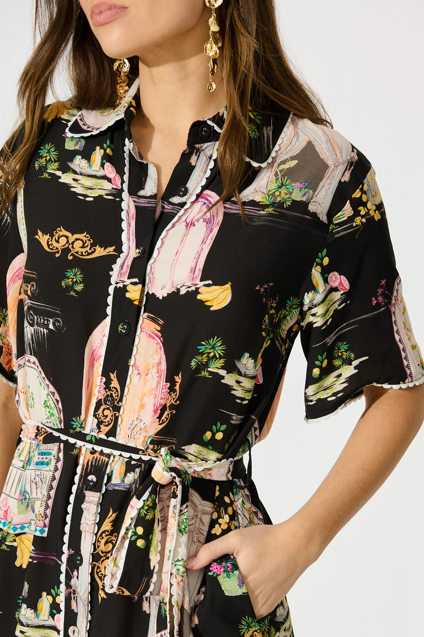 Orsa Shirt Dress In Black Multi Print - Image 5