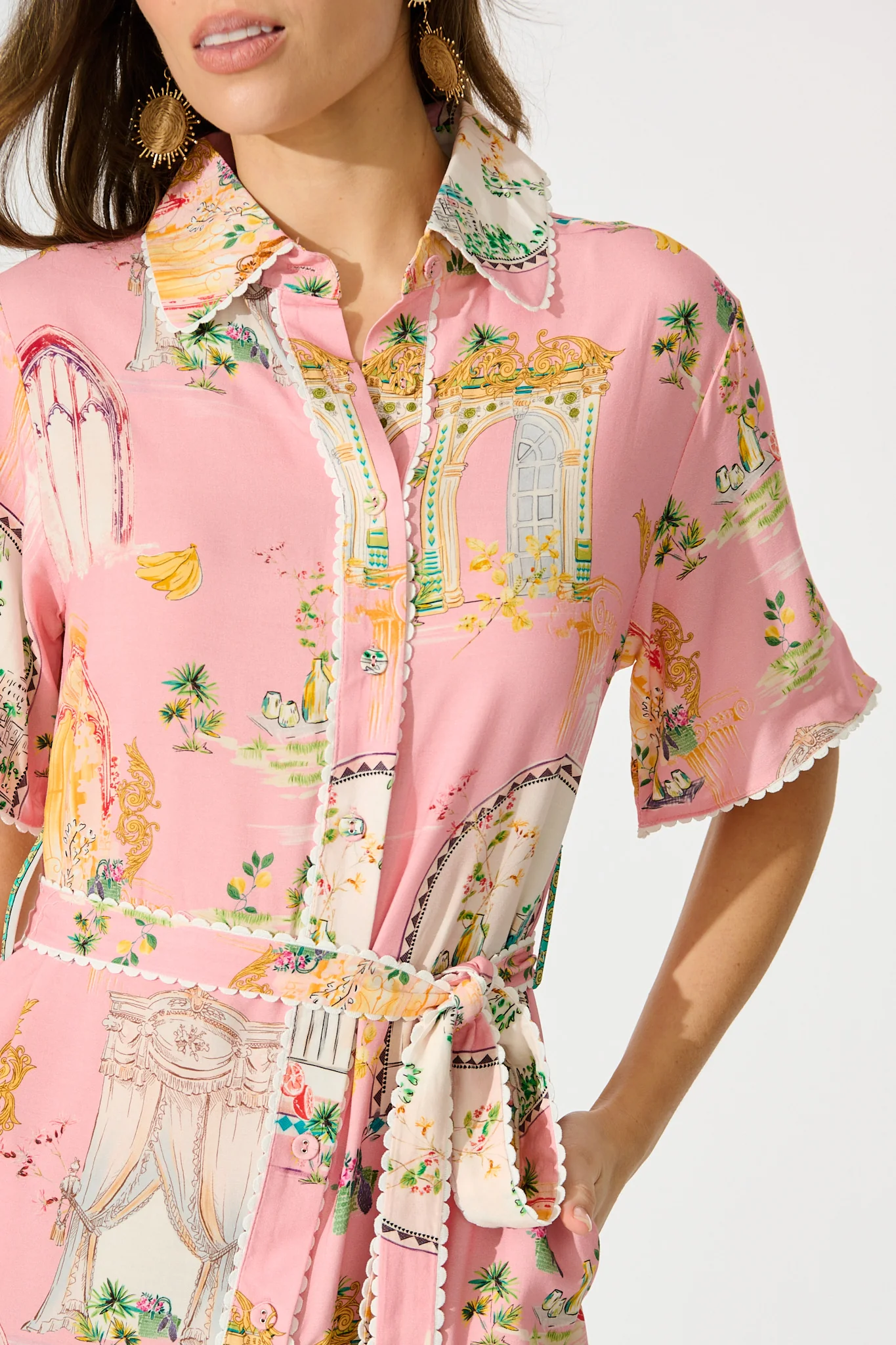 Orsa Shirt Dress in Pink Multi Print - Image 5