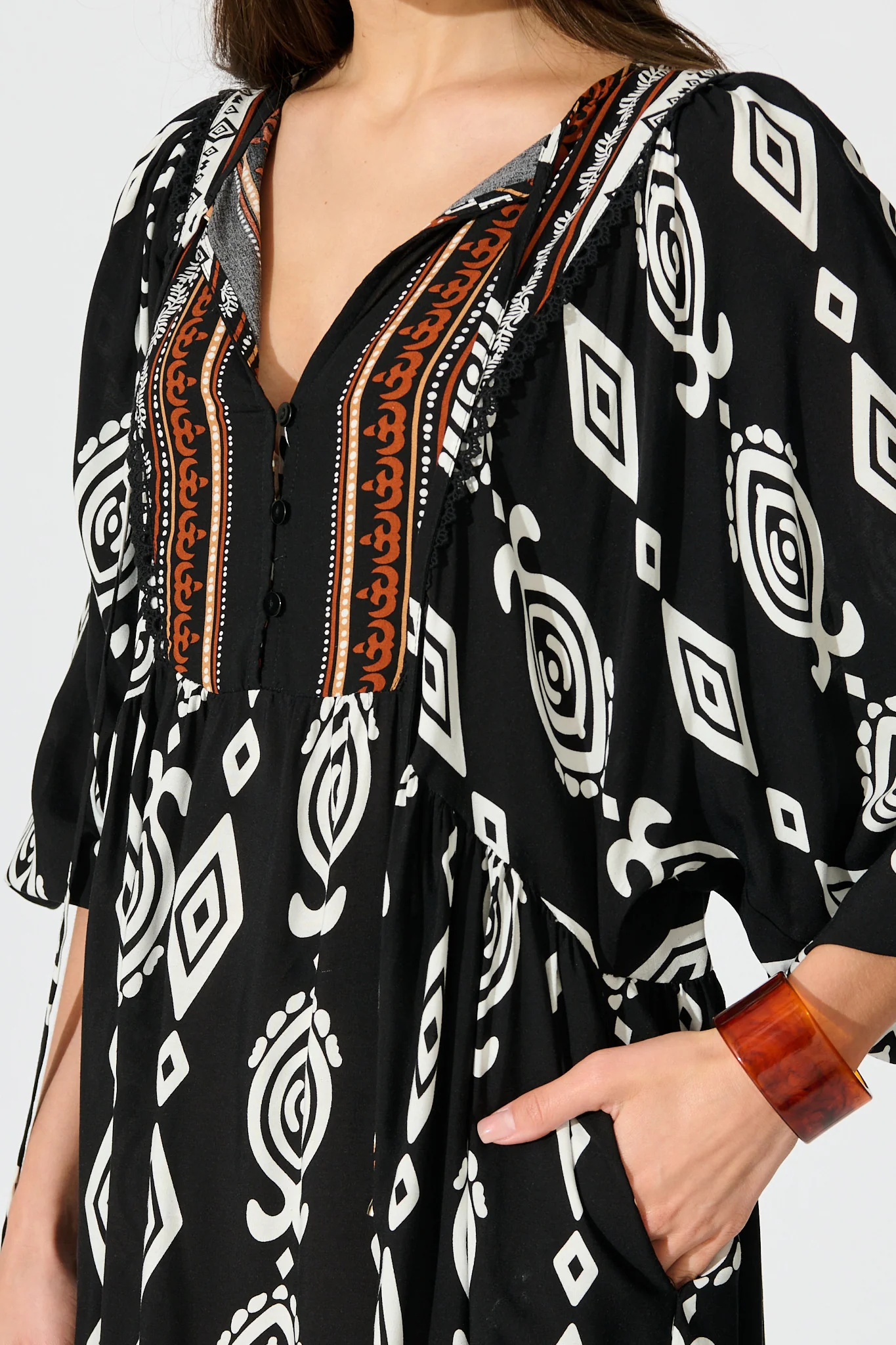 Otra Smock Dress in Black with Multi Boho Print - Image 5