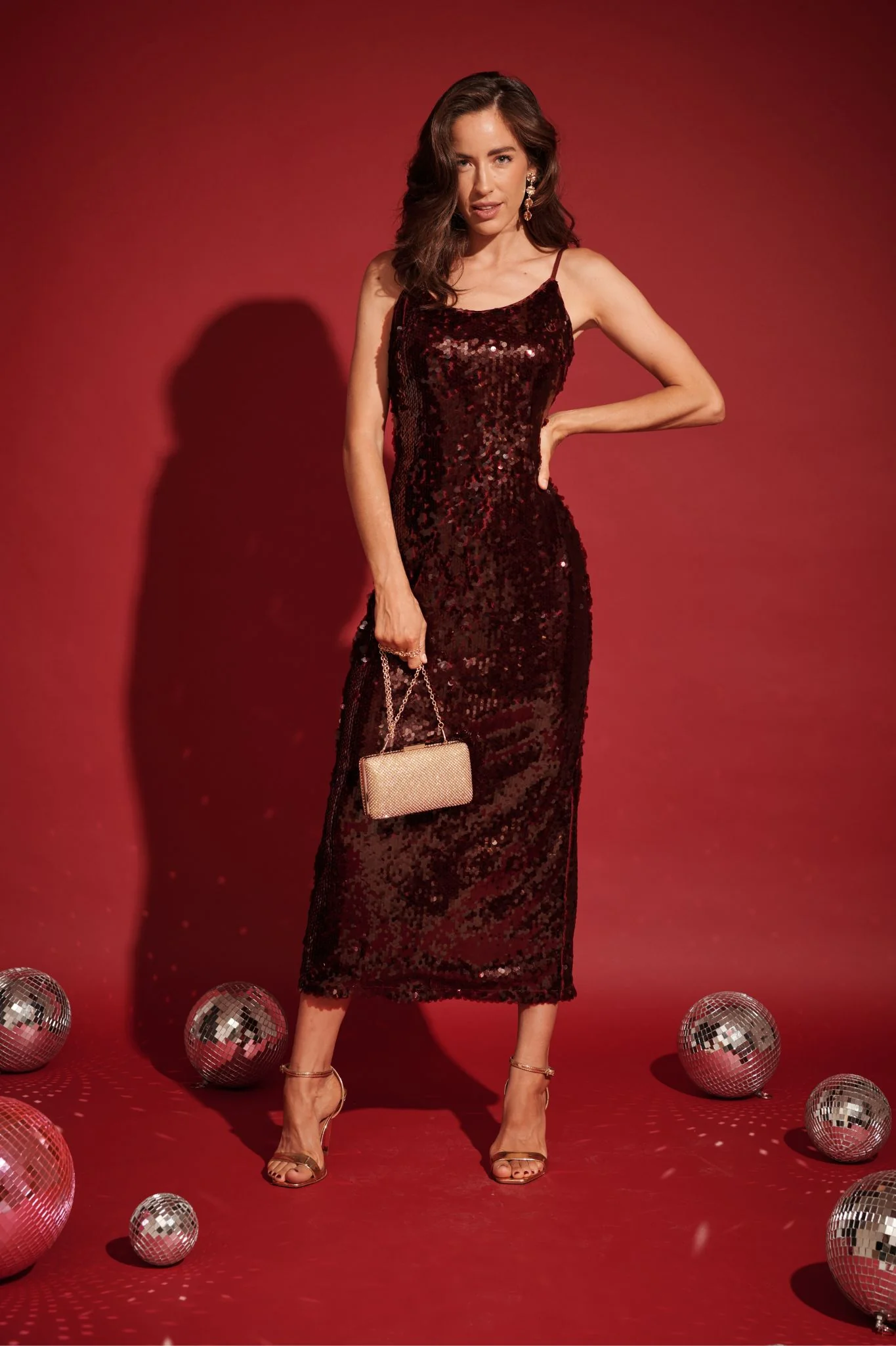 Out Till Dawn Midi Dress in Wine Sequin