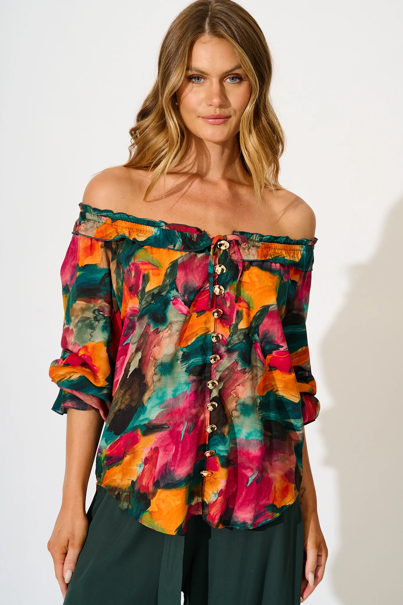 Painted Allure Top in Multi Watercolour Print - Image 2