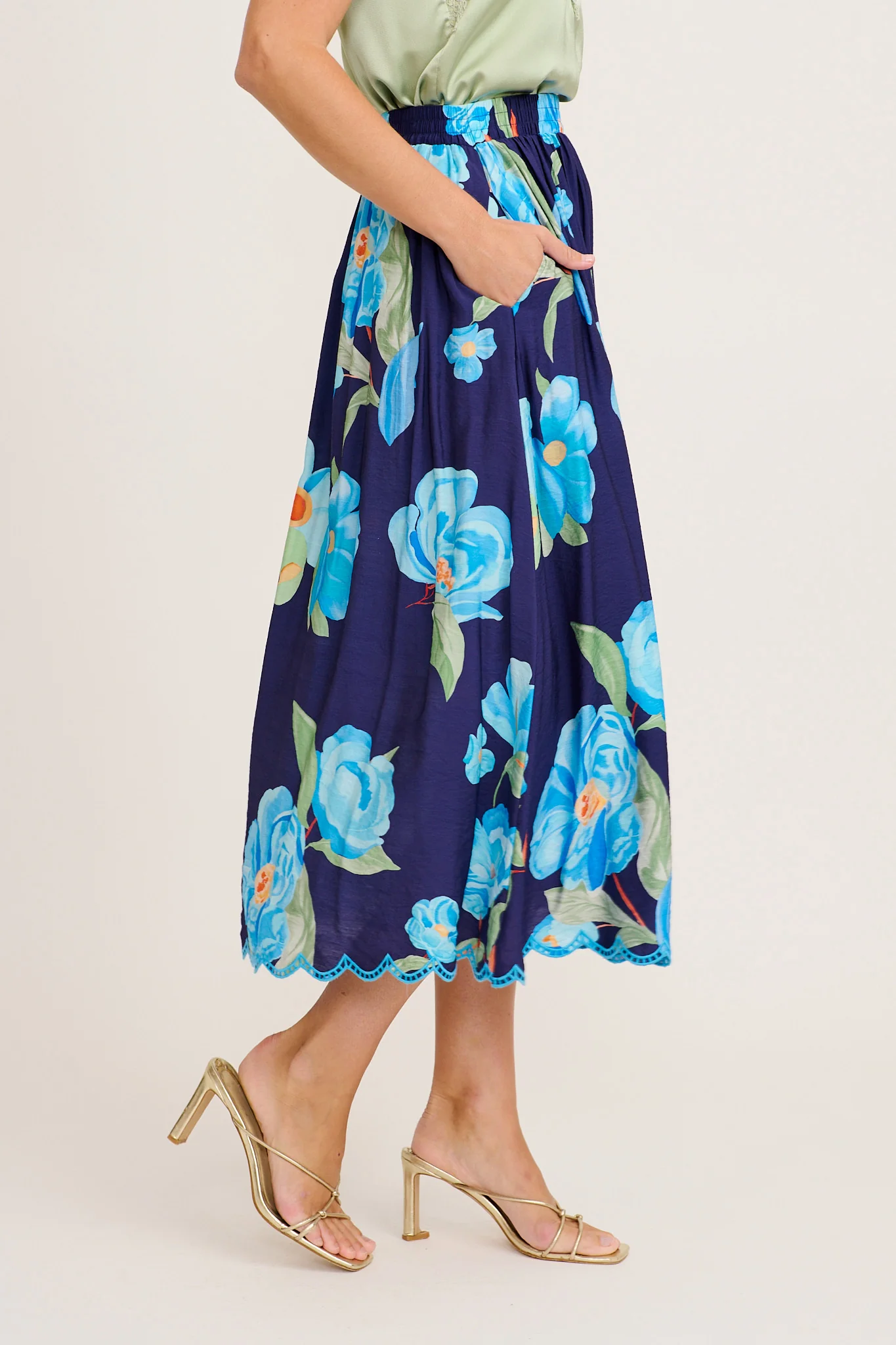 Painted Riveria Maxi Skirt in Navy with Blue Floral - Image 2