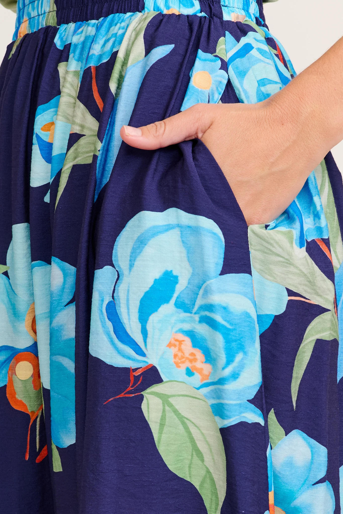 Painted Riveria Maxi Skirt in Navy with Blue Floral - Image 5