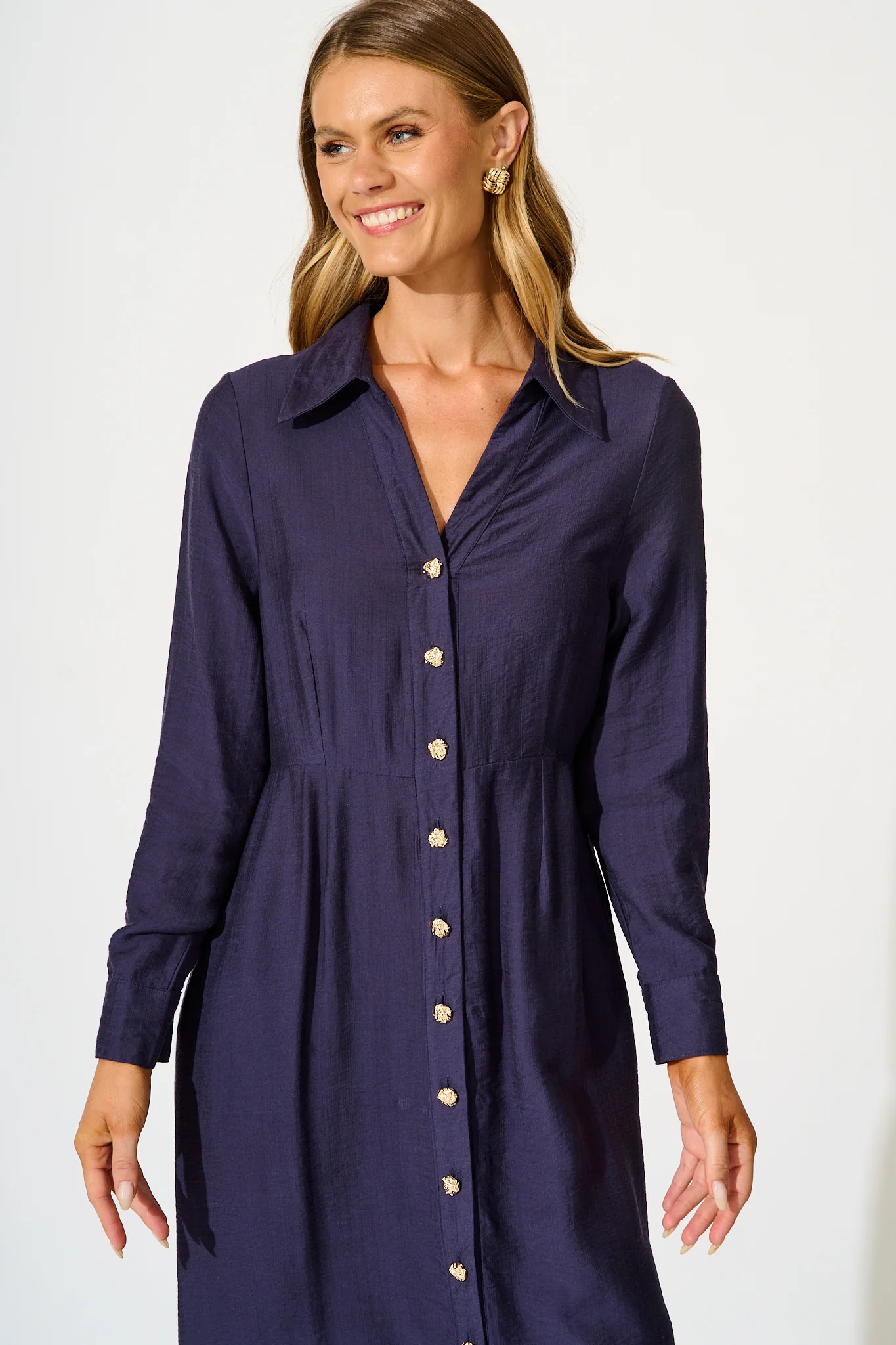 Painted Sky Midi Shirt Dress in Navy - Image 2