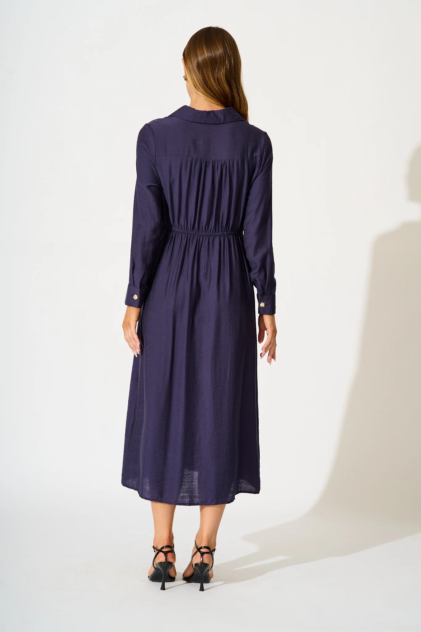 Painted Sky Midi Shirt Dress in Navy - Image 4