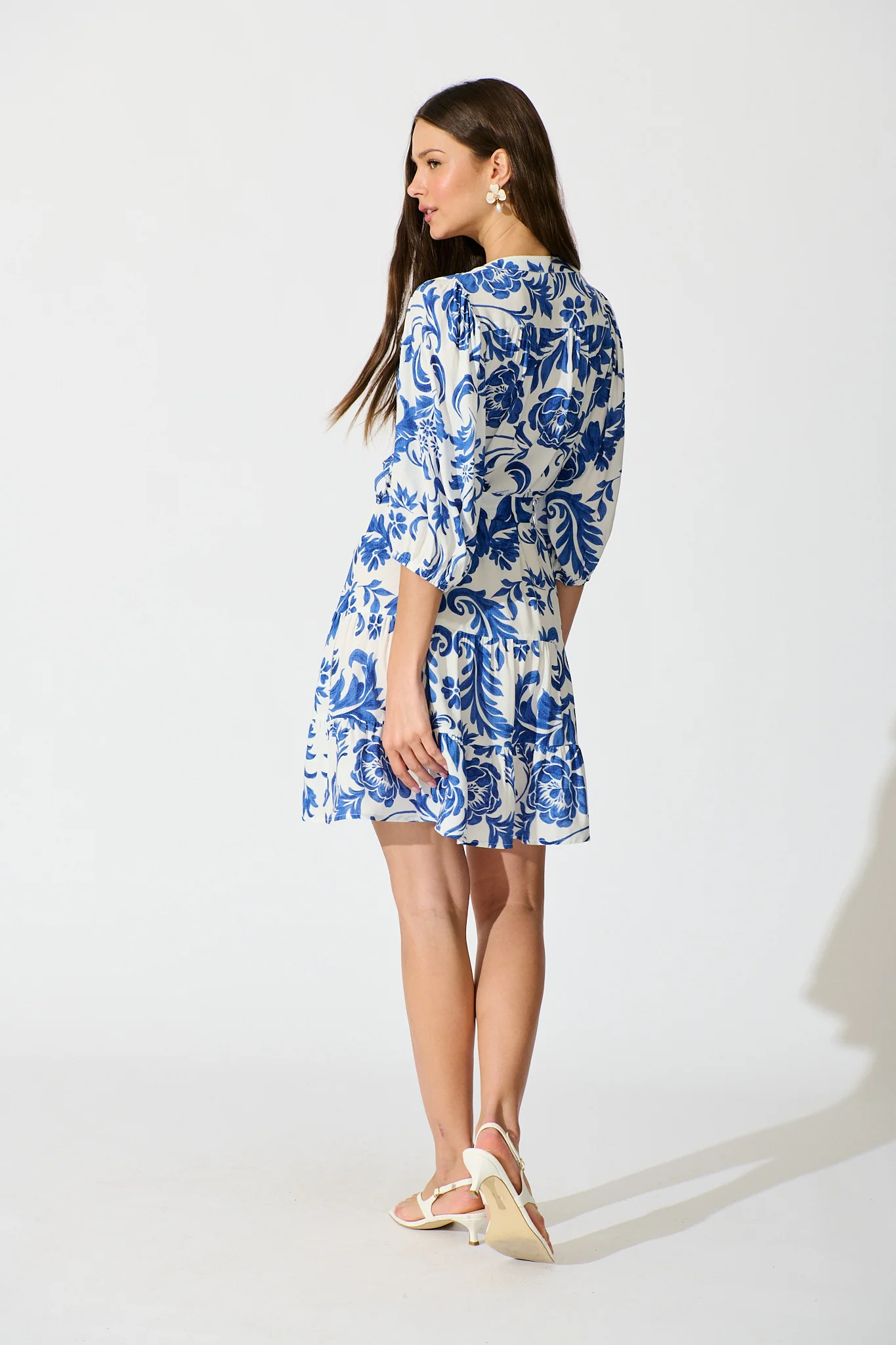 Paisley Dreams Dress in White with Blue Floral - Image 4