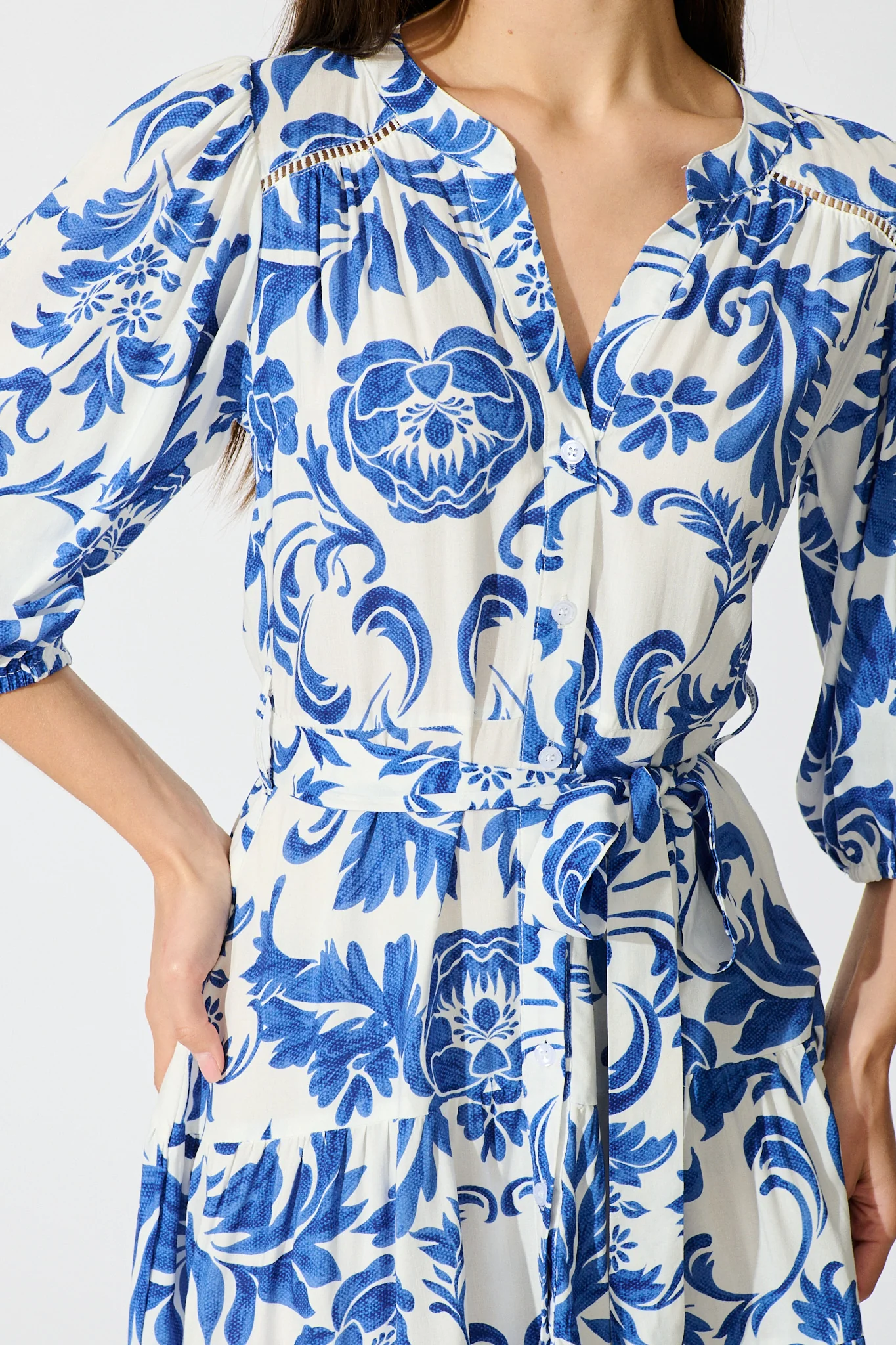 Paisley Dreams Dress in White with Blue Floral - Image 5