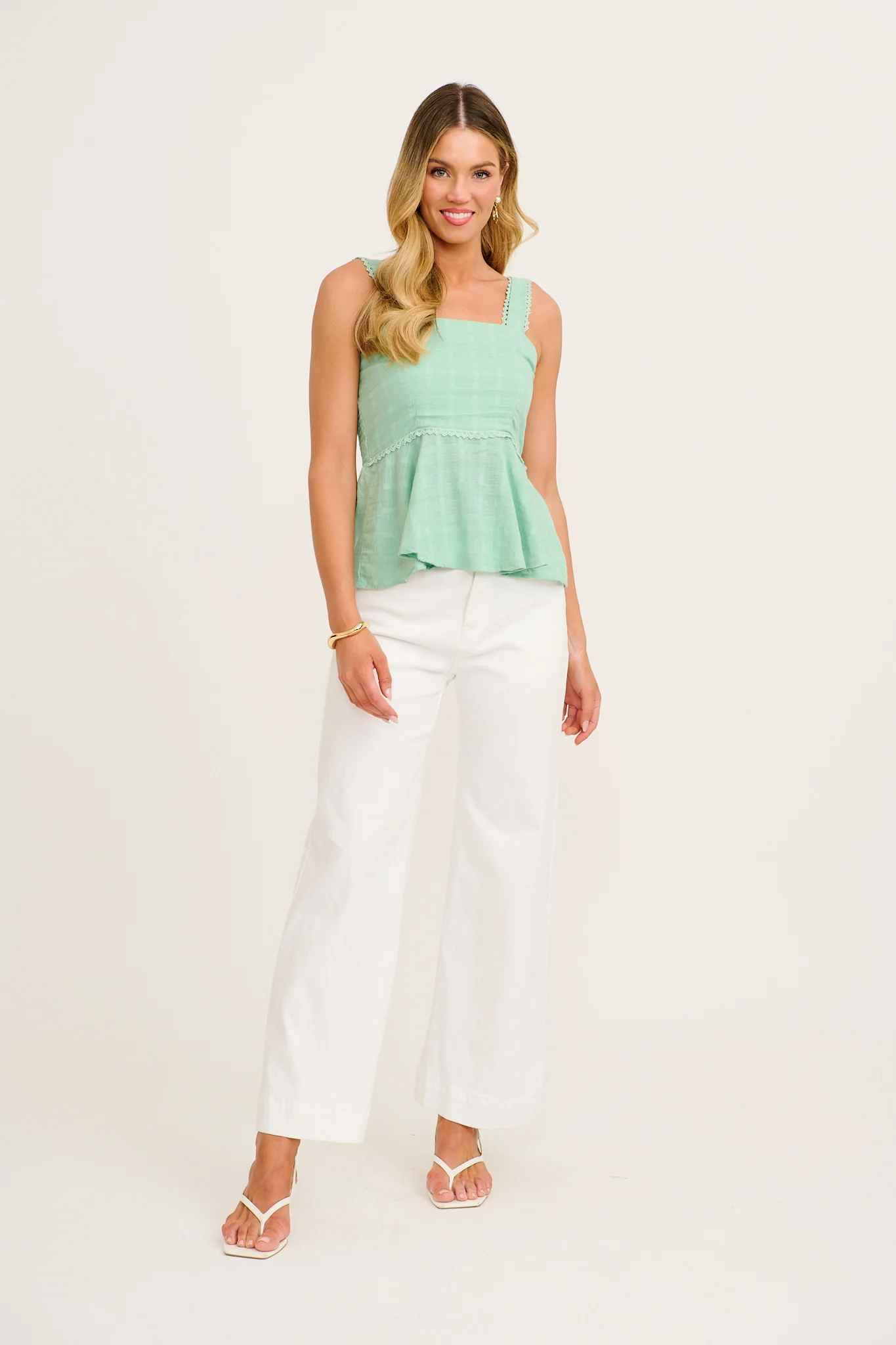 Palms Top in Mint Textured Cotton - Image 4