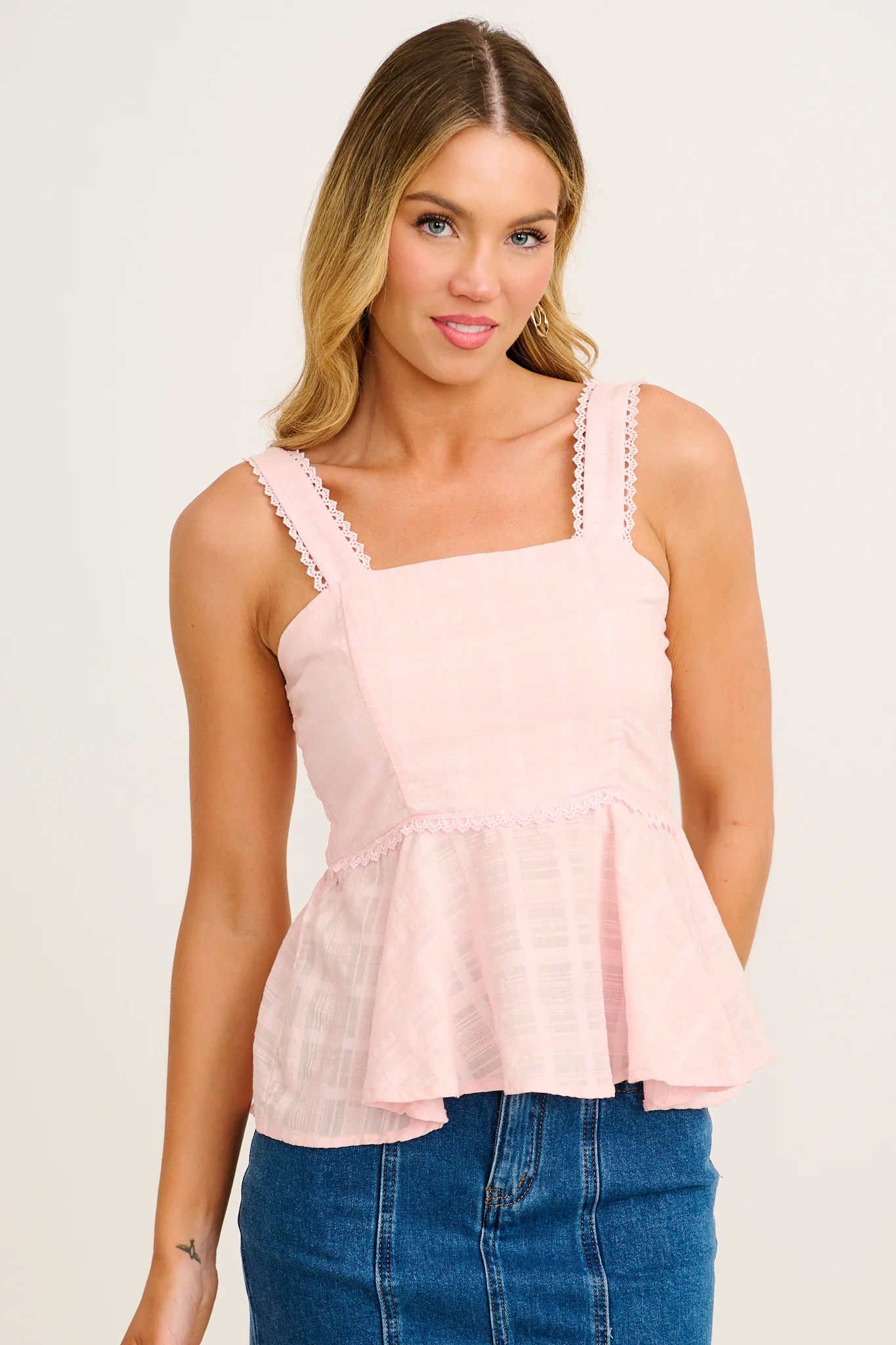 Palms Top in Pink Textured Cotton