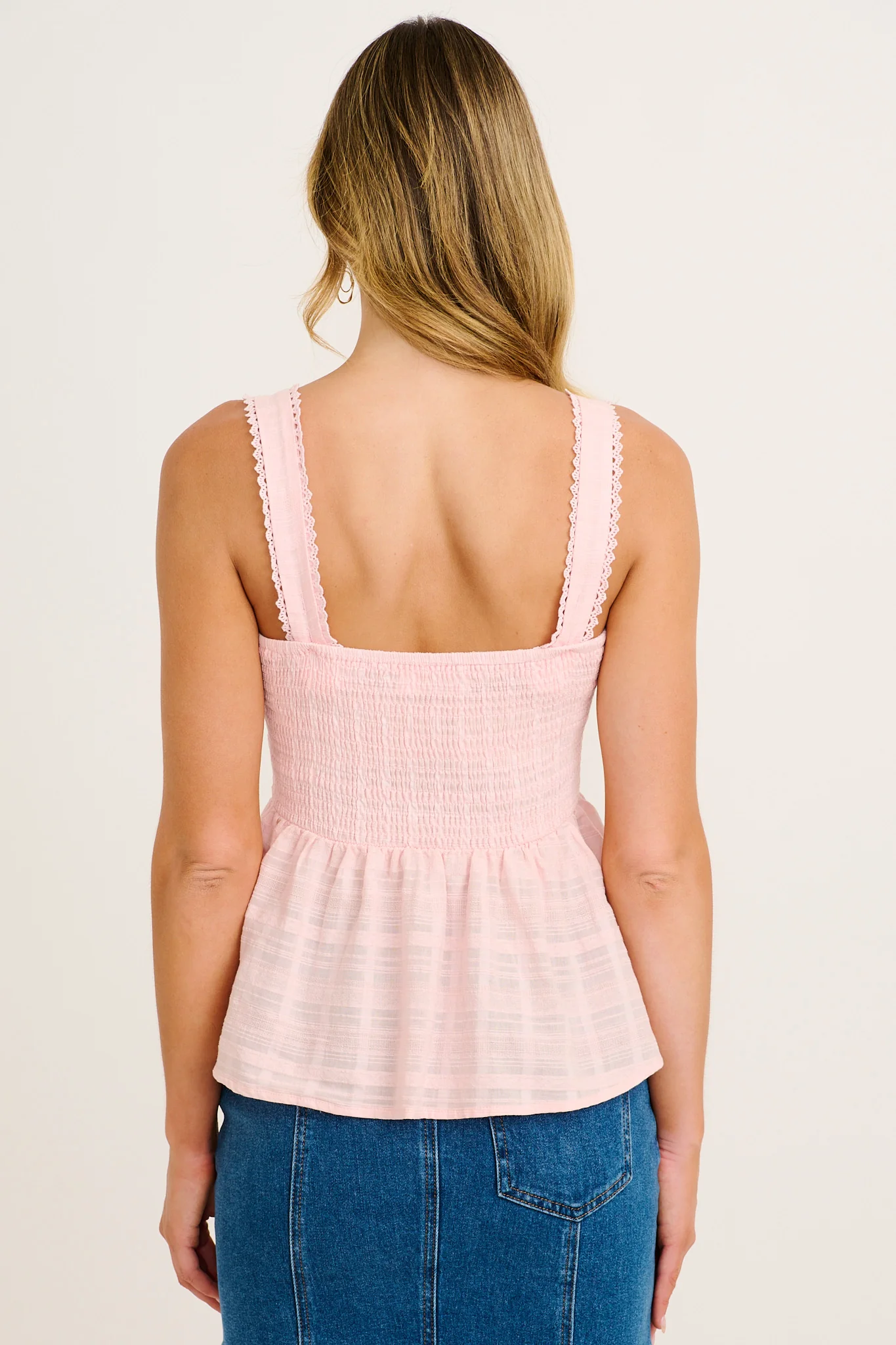 Palms Top in Pink Textured Cotton - Image 3