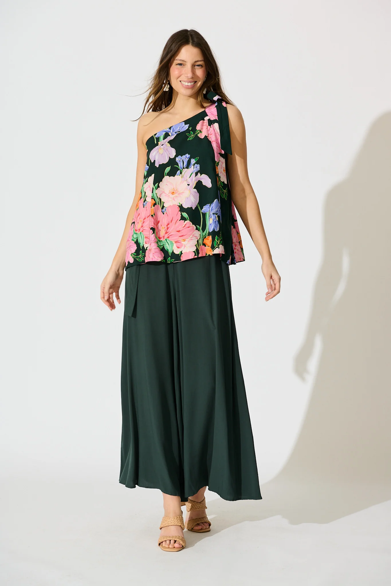 Paloma Fleur One Shoulder Top in Green with Multi Floral - Image 6