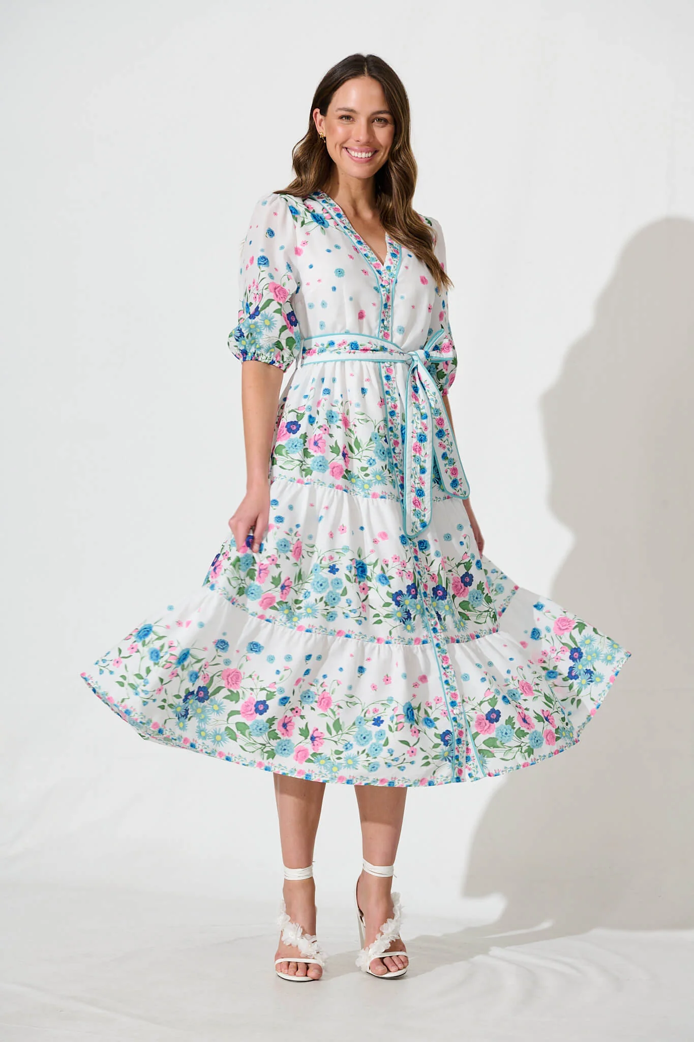 Pambula Maxi Dress In White With Pink And Blue Floral - Image 2