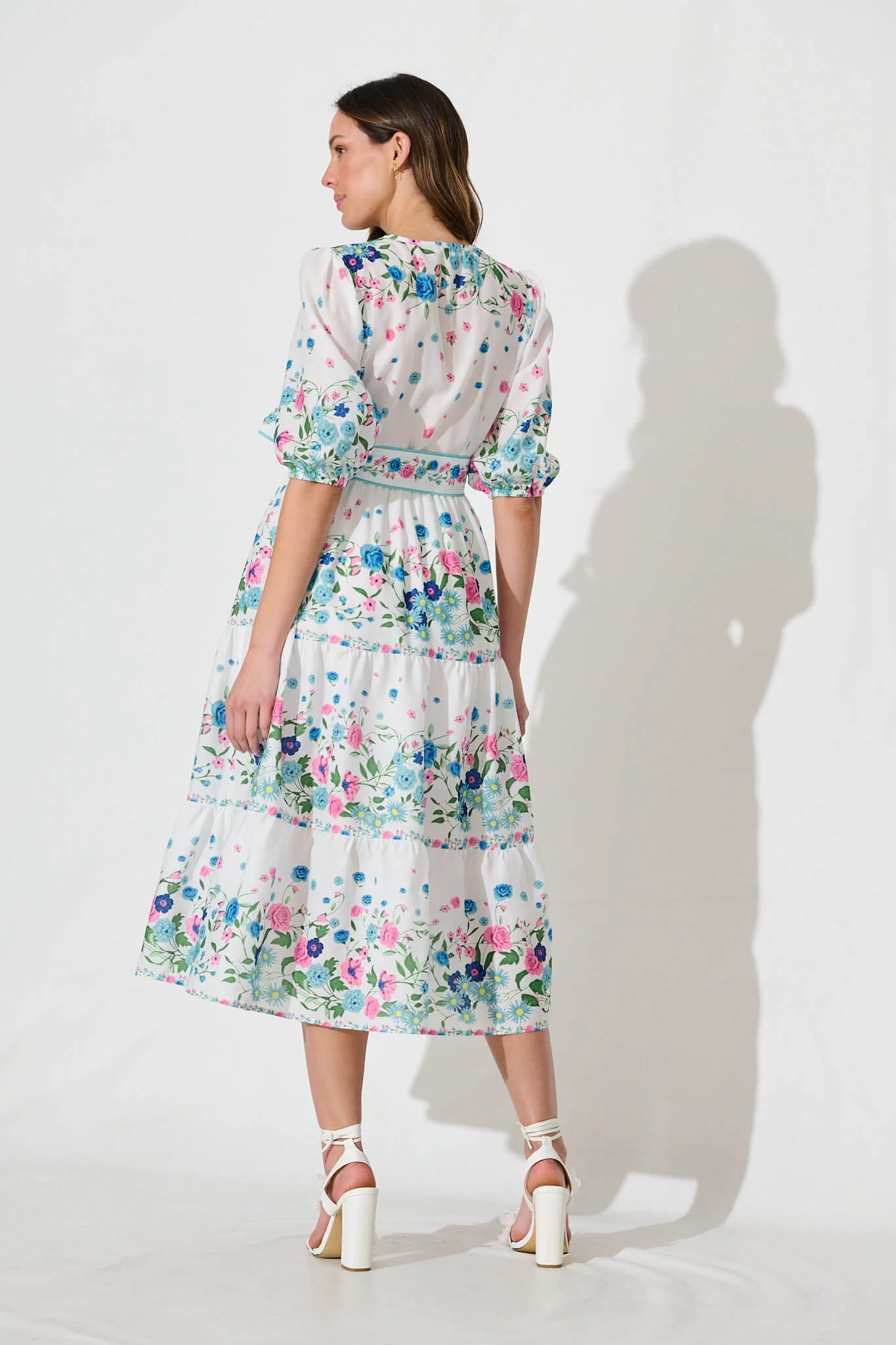 Pambula Maxi Dress In White With Pink And Blue Floral - Image 8
