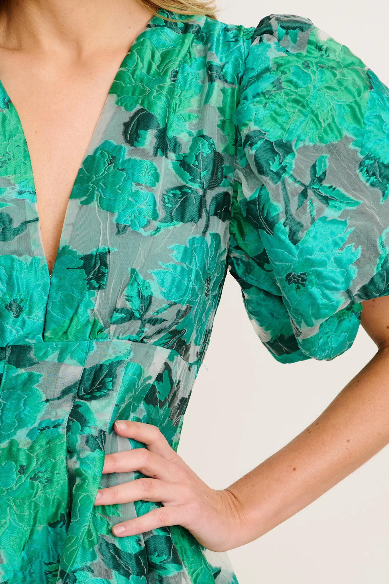 Paris Dreamer Dress in In Jade Green Organza Jacquard - Image 5
