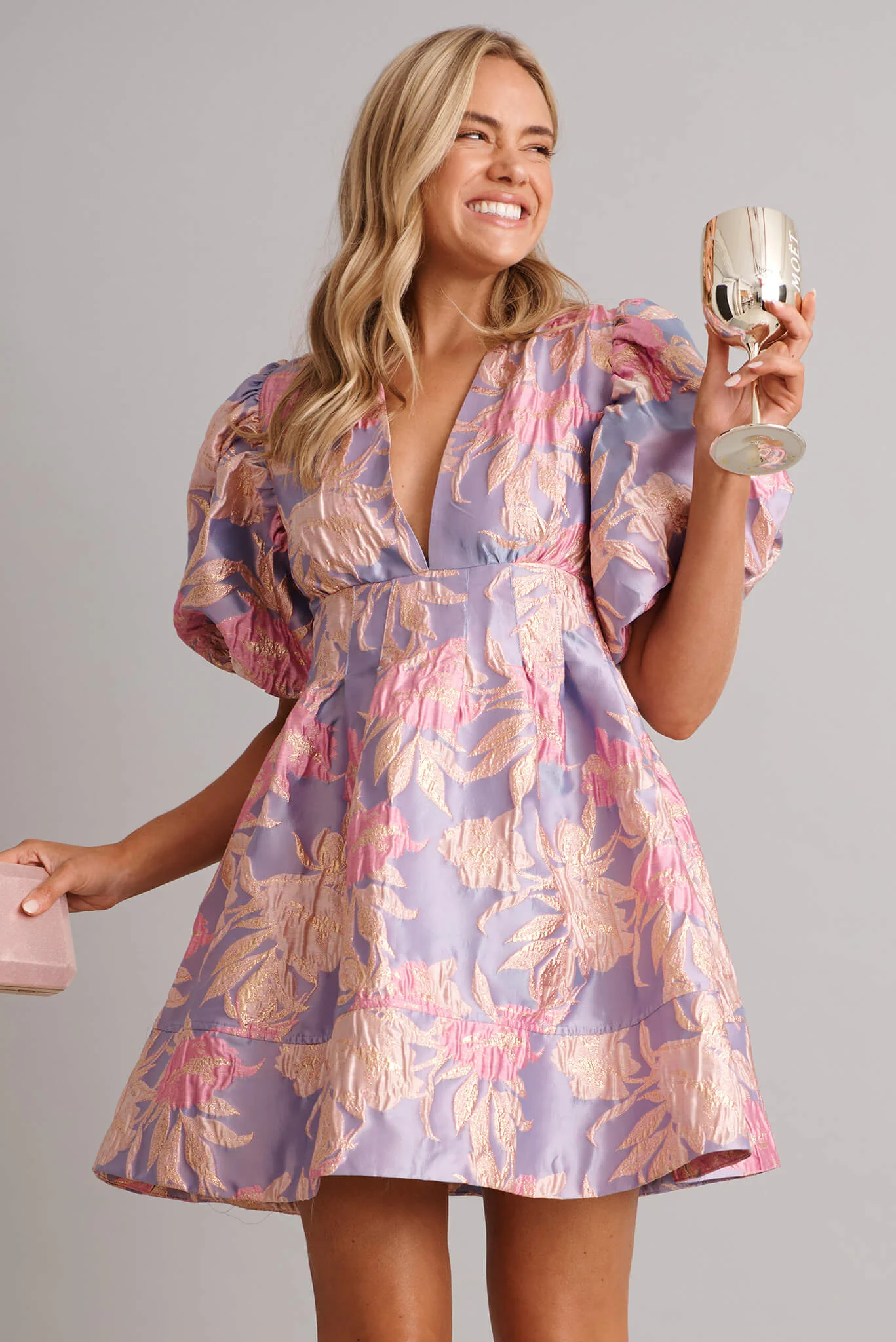 Paris Dreamer Dress in Lilac and Pink Metallic Jacquard