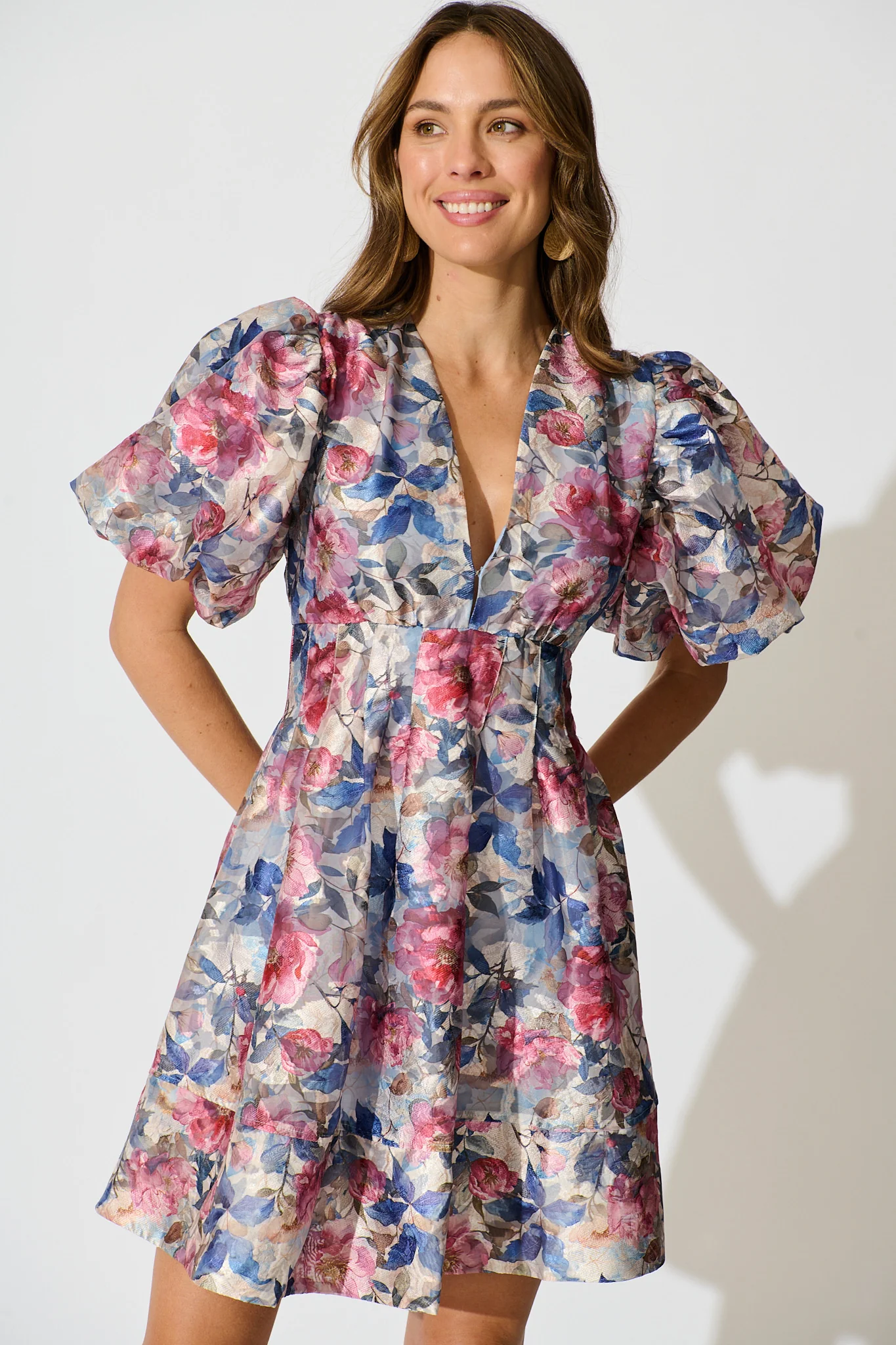 Paris Dreamer Dress in Navy with Pink Floral Organza - Image 2