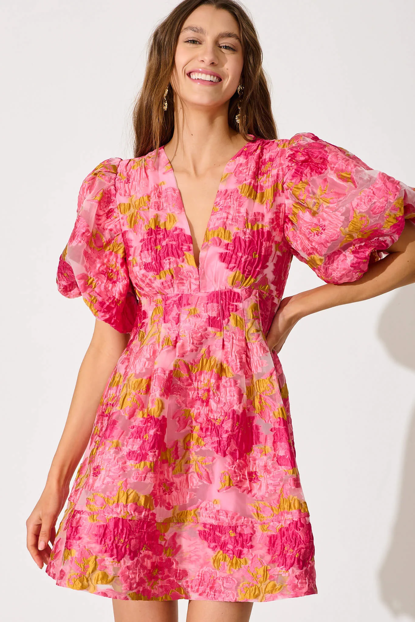 Paris Dreamer Dress In Pink Floral Organza Burnout - Image 6