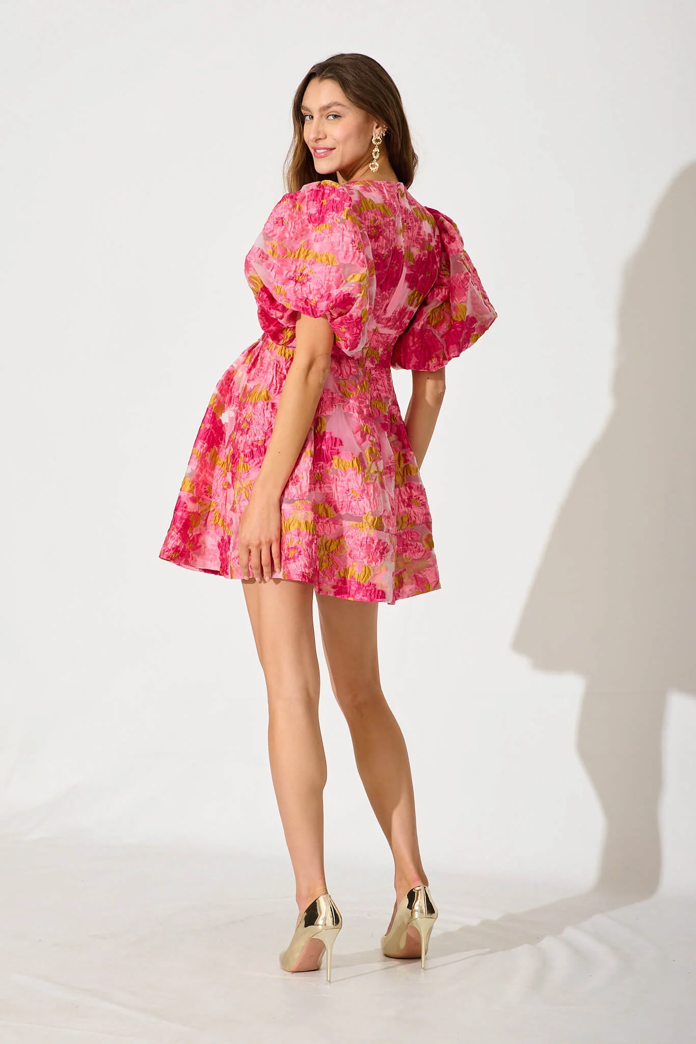 Paris Dreamer Dress In Pink Floral Organza Burnout - Image 8