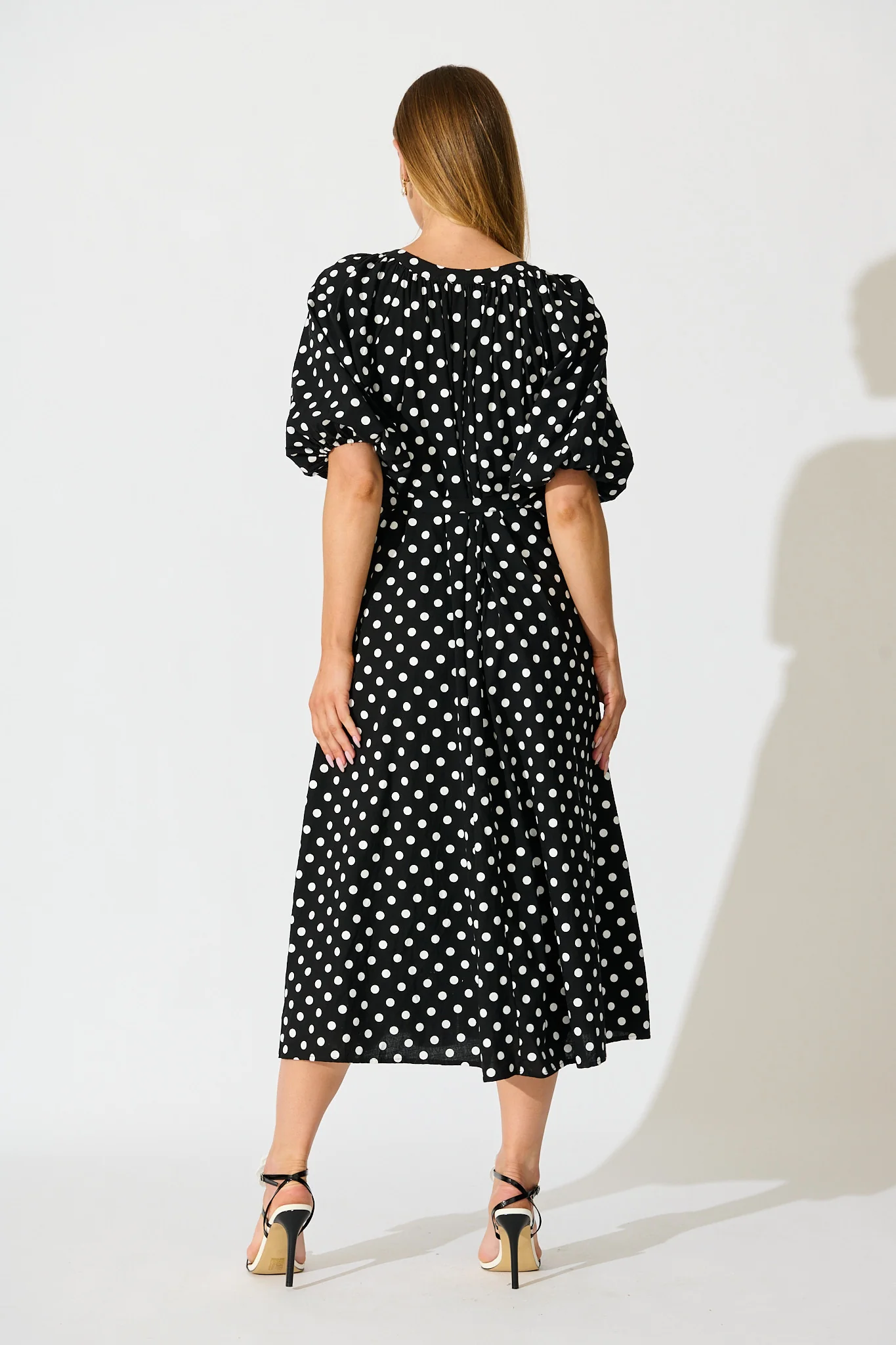 Parisian Dot Midi Dress in Black with White Polka Dot - Image 4
