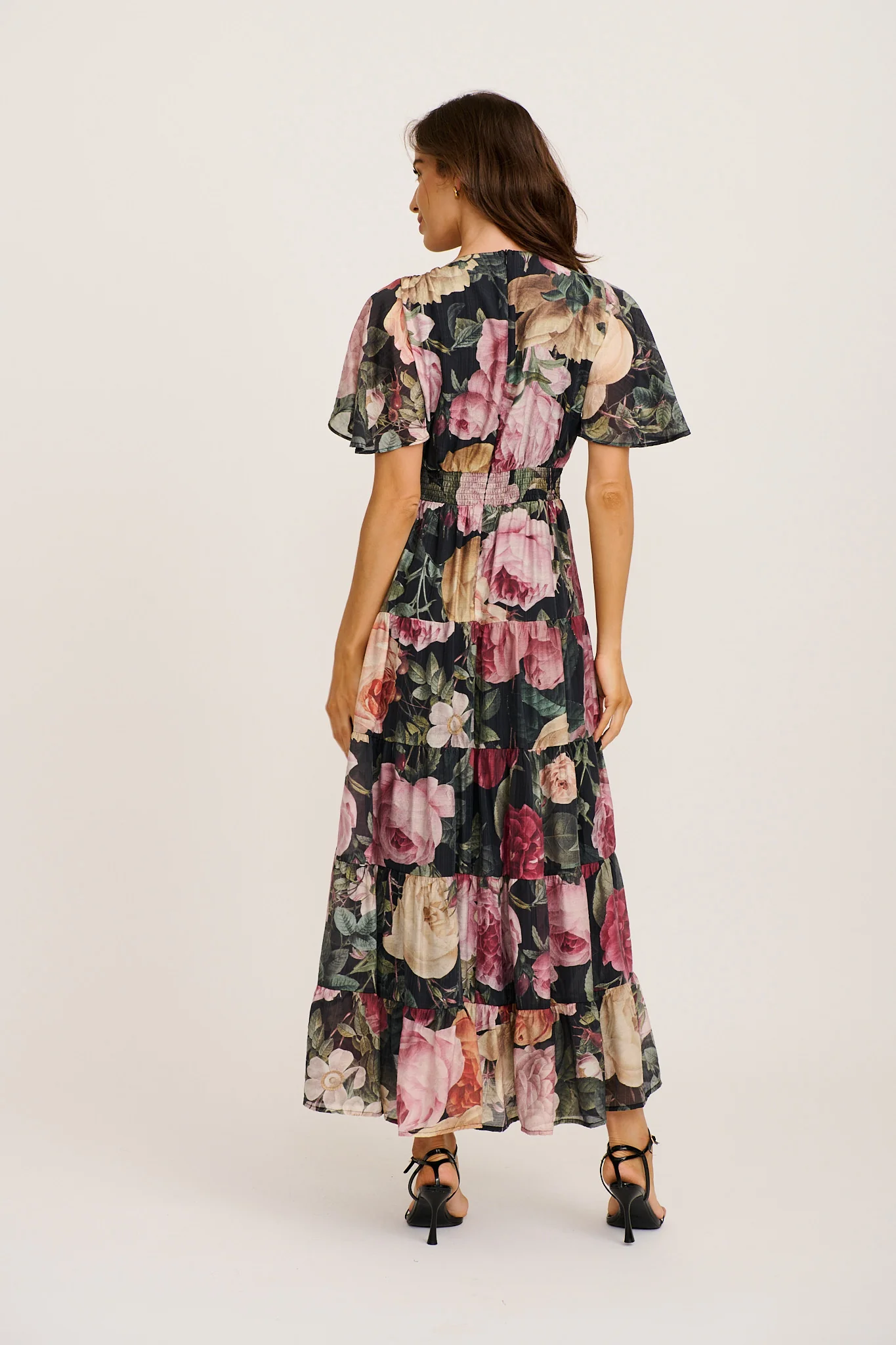 PRE ORDER Pastel Symphony Maxi Dress in Black with Multi Floral Print - Image 4