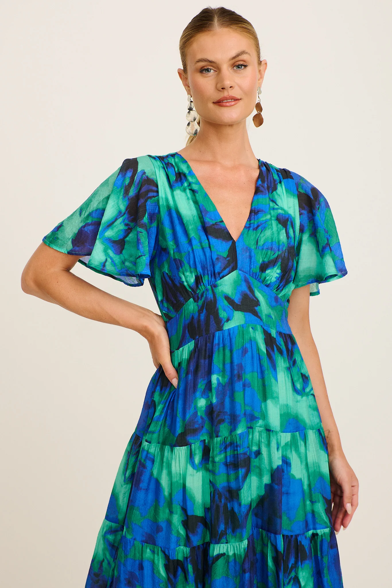 Pastel Symphony Maxi Dress in Blue and Green Watercolour Print - Image 2