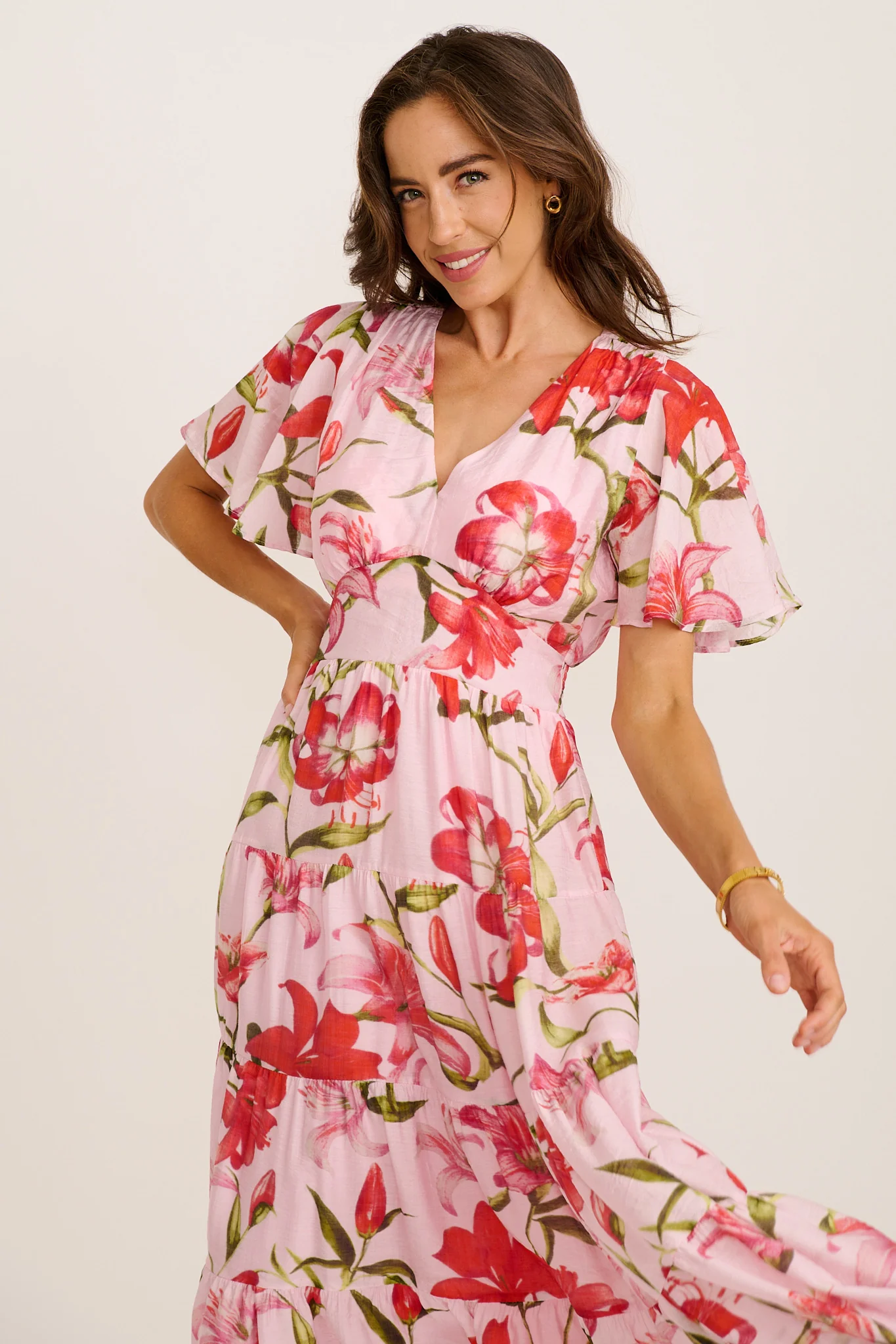 Pastel Symphony Maxi Dress in Blush with Pink Floral - Image 2