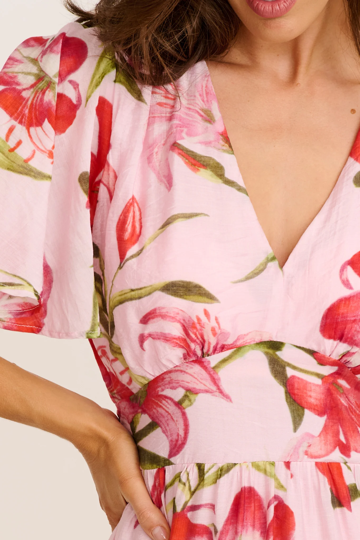 Pastel Symphony Maxi Dress in Blush with Pink Floral - Image 5