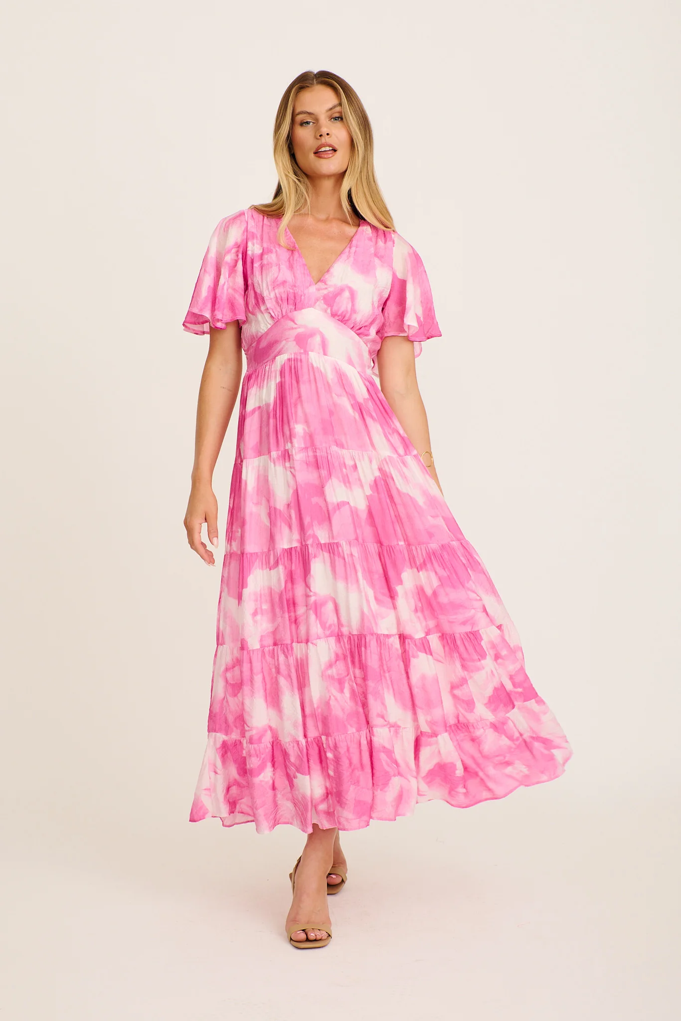 Pastel Symphony Maxi Dress in Pink with White Watercolour Print - Image 2