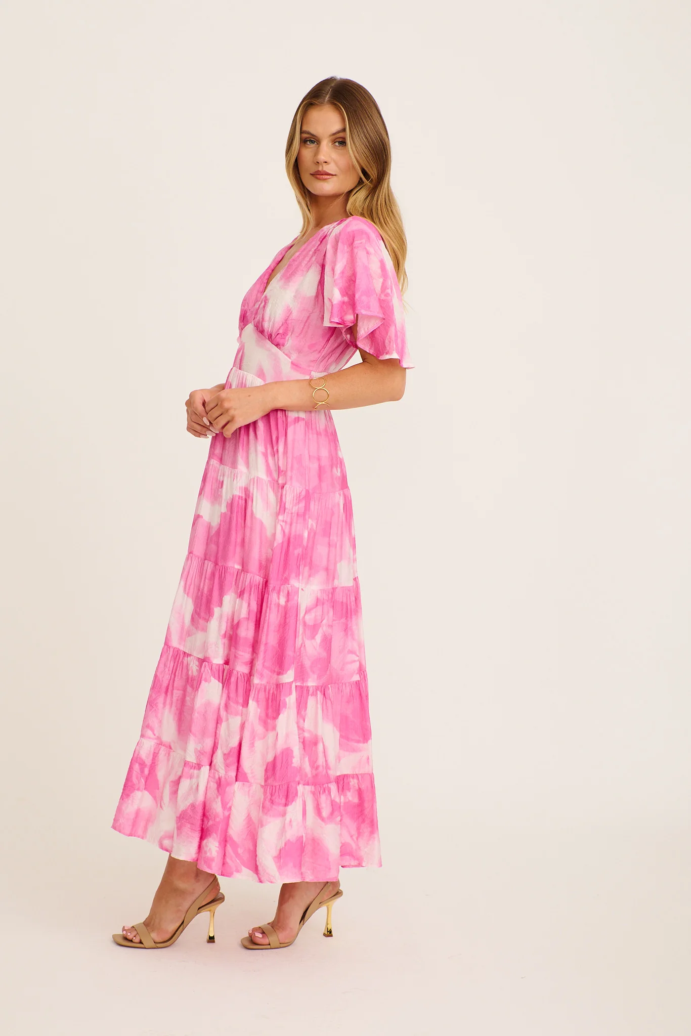 Pastel Symphony Maxi Dress in Pink with White Watercolour Print - Image 4