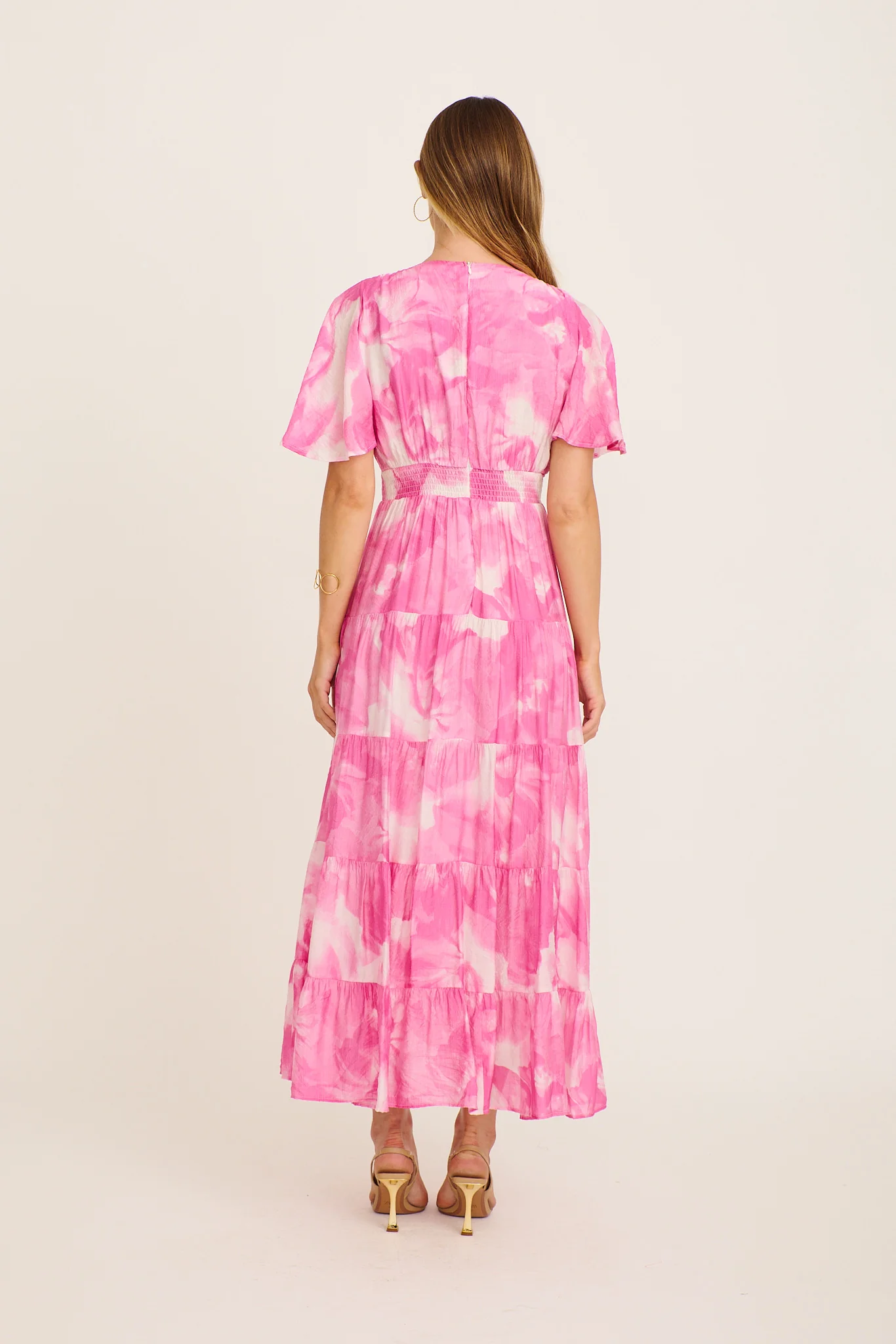 Pastel Symphony Maxi Dress in Pink with White Watercolour Print - Image 5