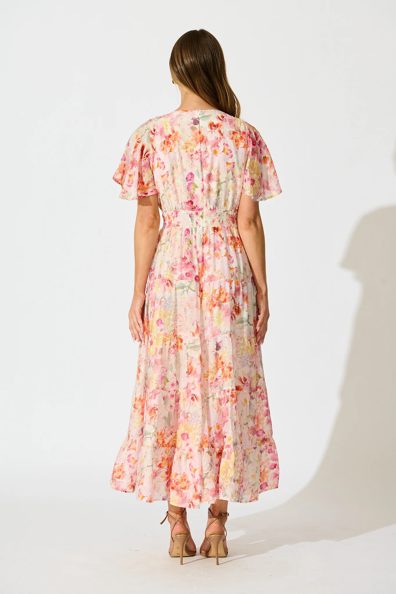 Pastel Symphony Maxi Dress in White with Multi Blush Floral - Image 4