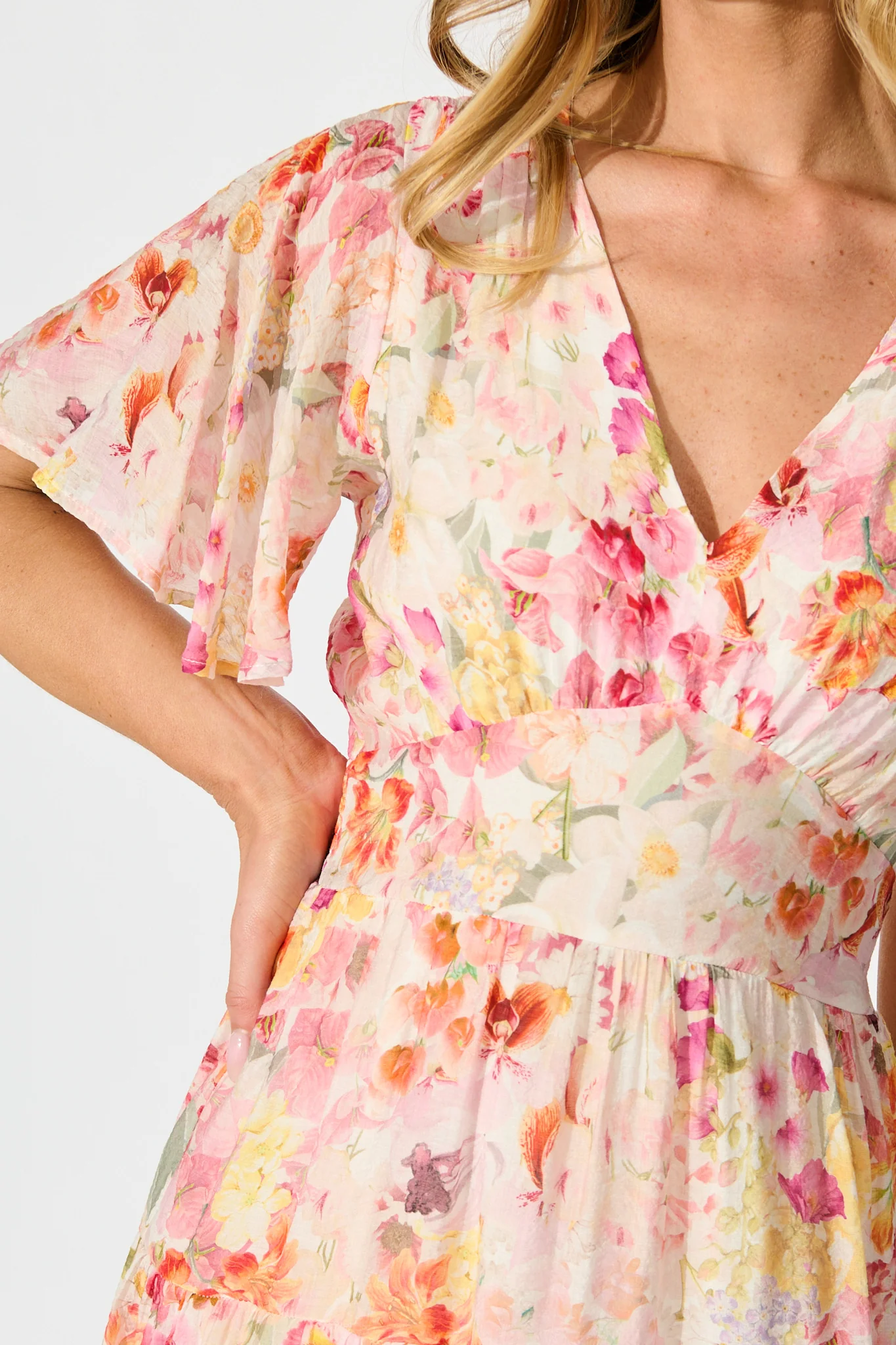 Pastel Symphony Maxi Dress in White with Multi Blush Floral - Image 5