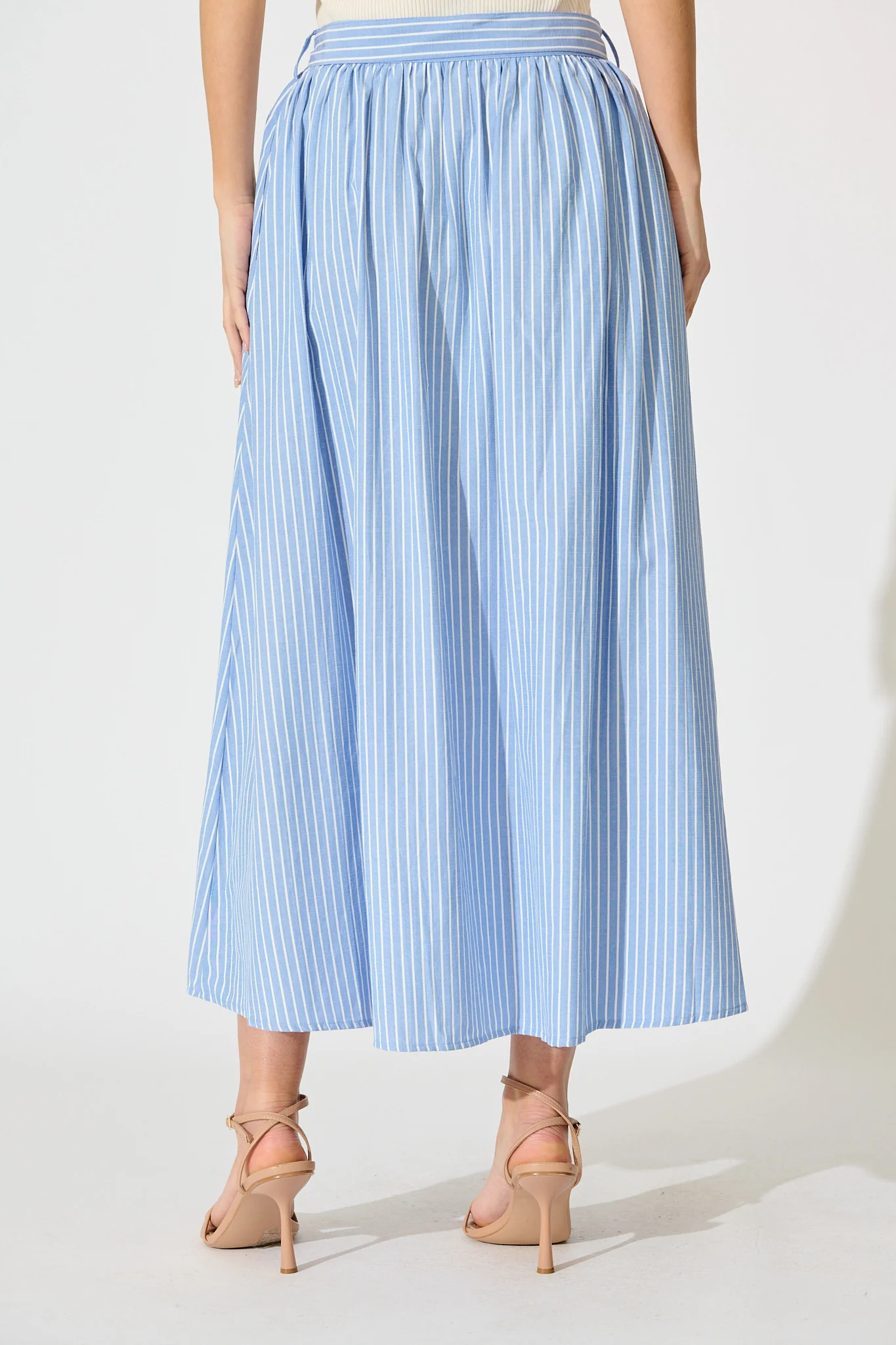 Pattie Maxi Skirt in Blue with White Stripe Cotton - Image 3