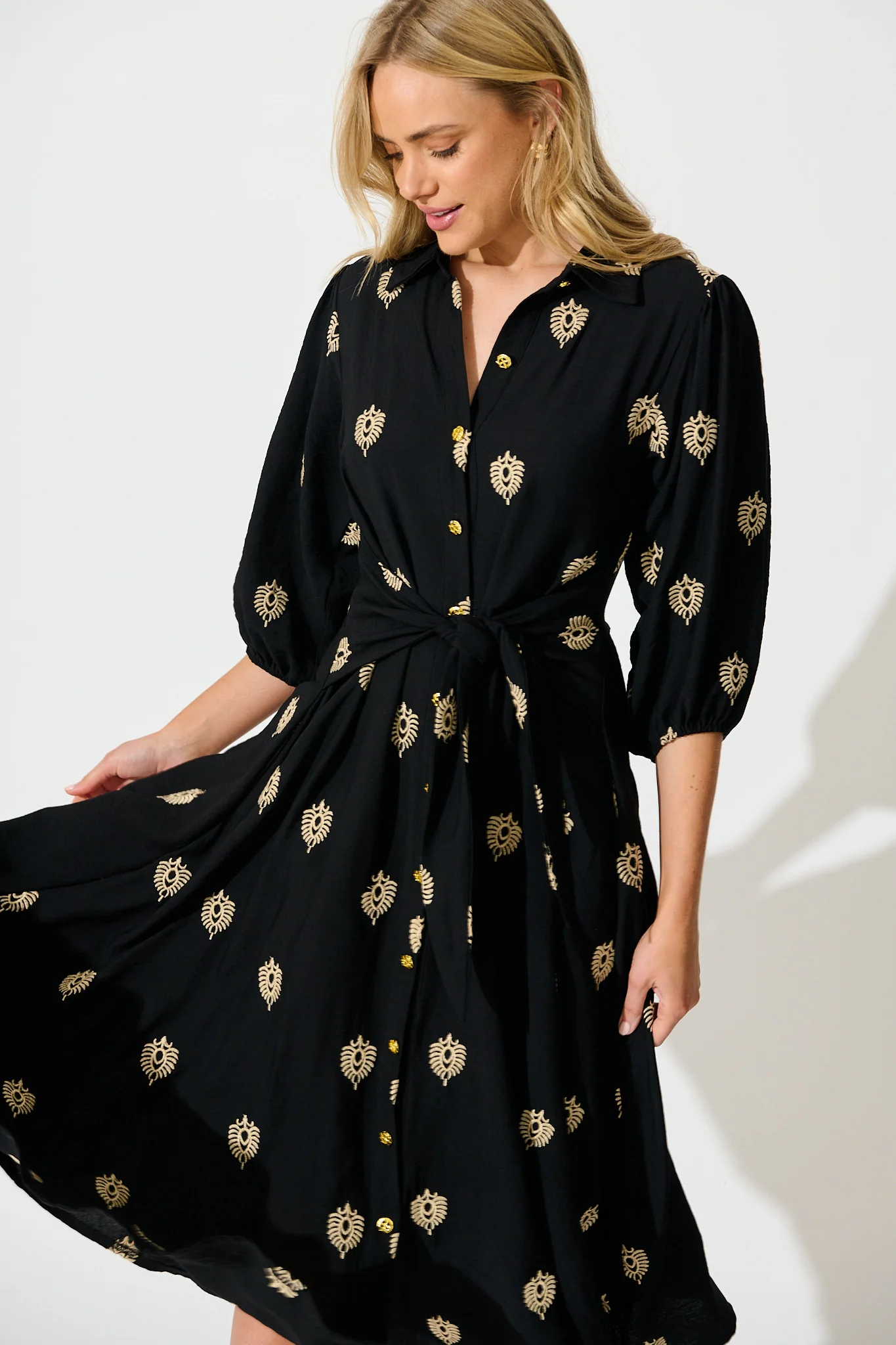 Peggy Maxi Shirt Dress in Black Embroidery - Image 2