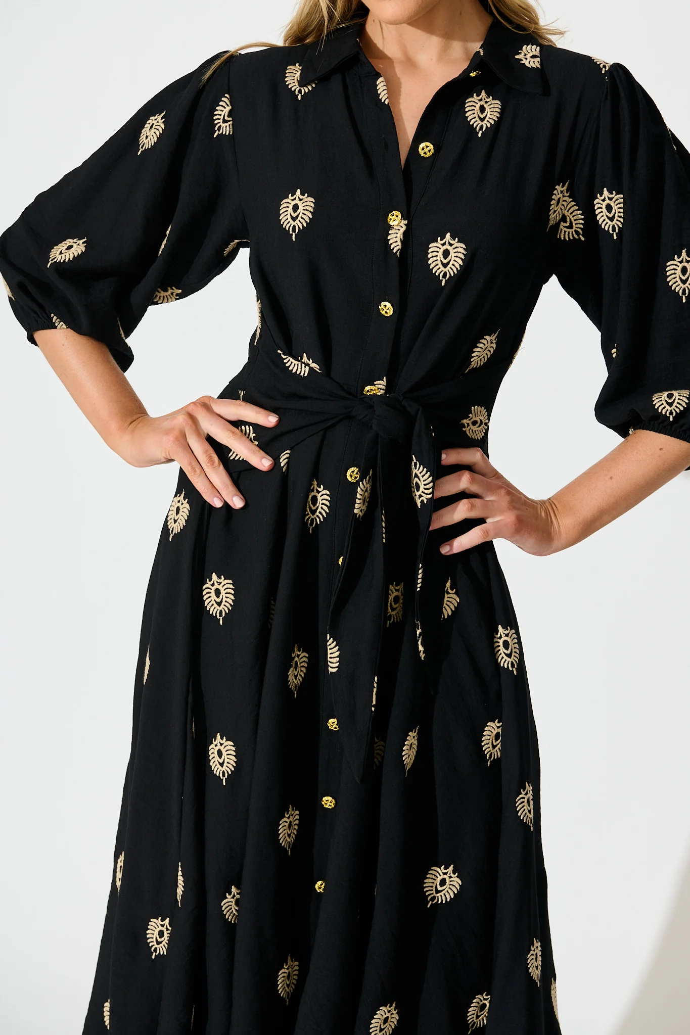 Peggy Maxi Shirt Dress in Black Embroidery - Image 5