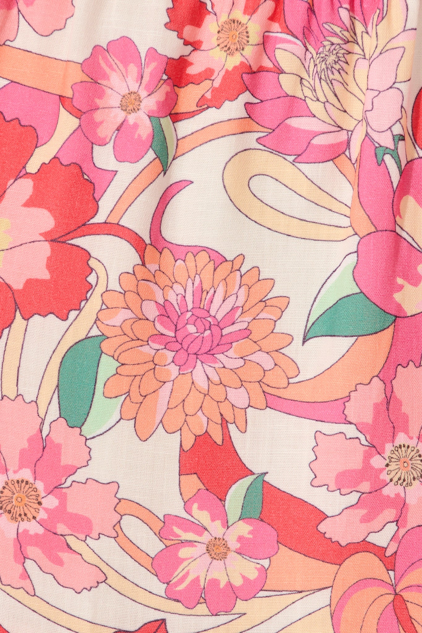 Peni Midi Dress in Cream with Pink Multi Floral Linen Blend - Image 6