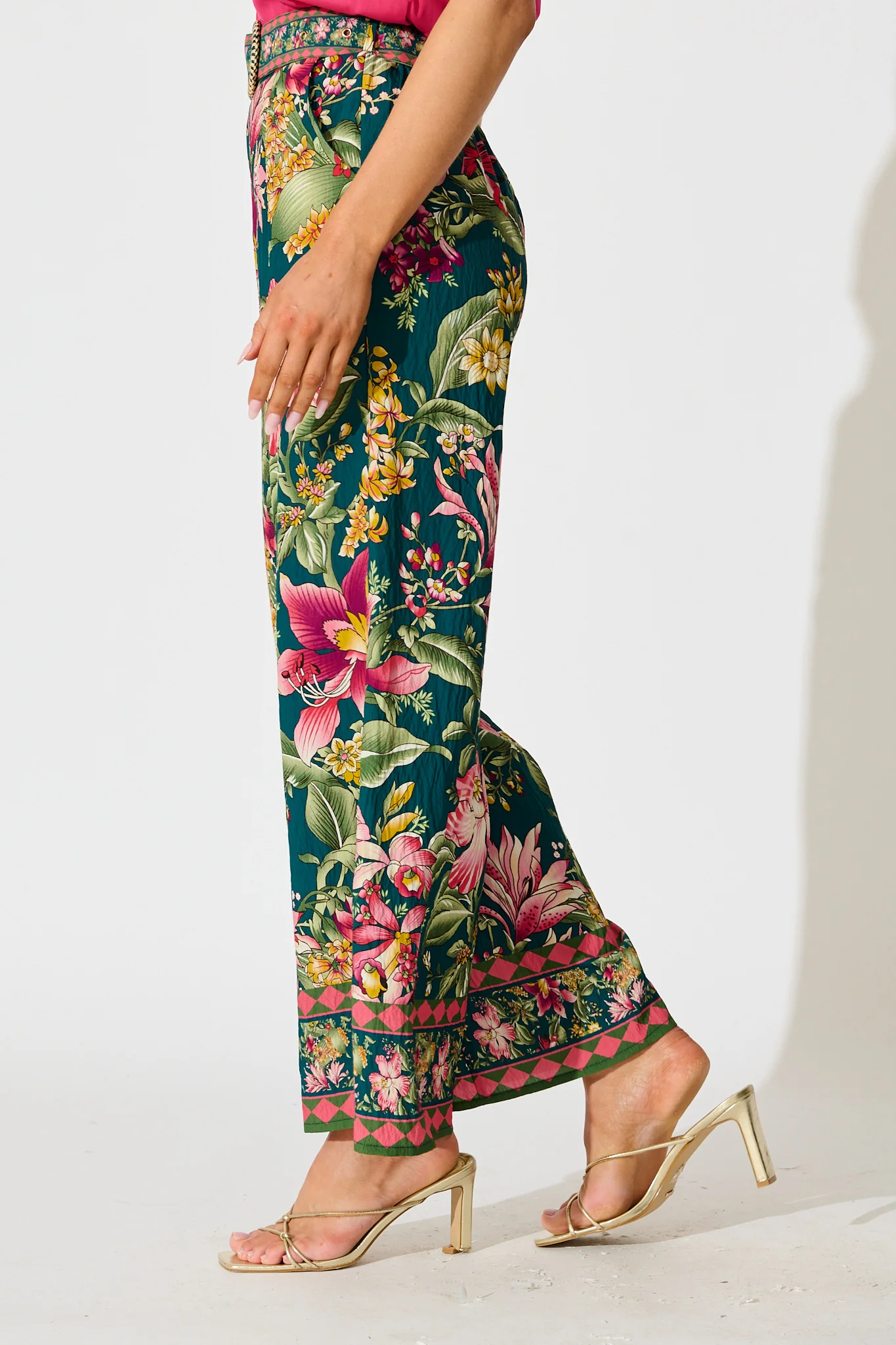 Petal Drift Pant in Green with Multi Floral - Image 2