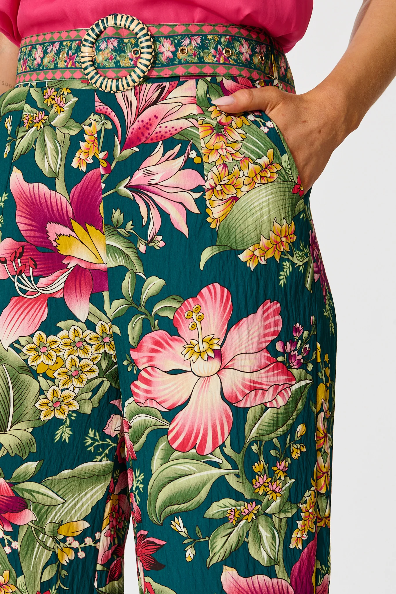 Petal Drift Pant in Green with Multi Floral - Image 5
